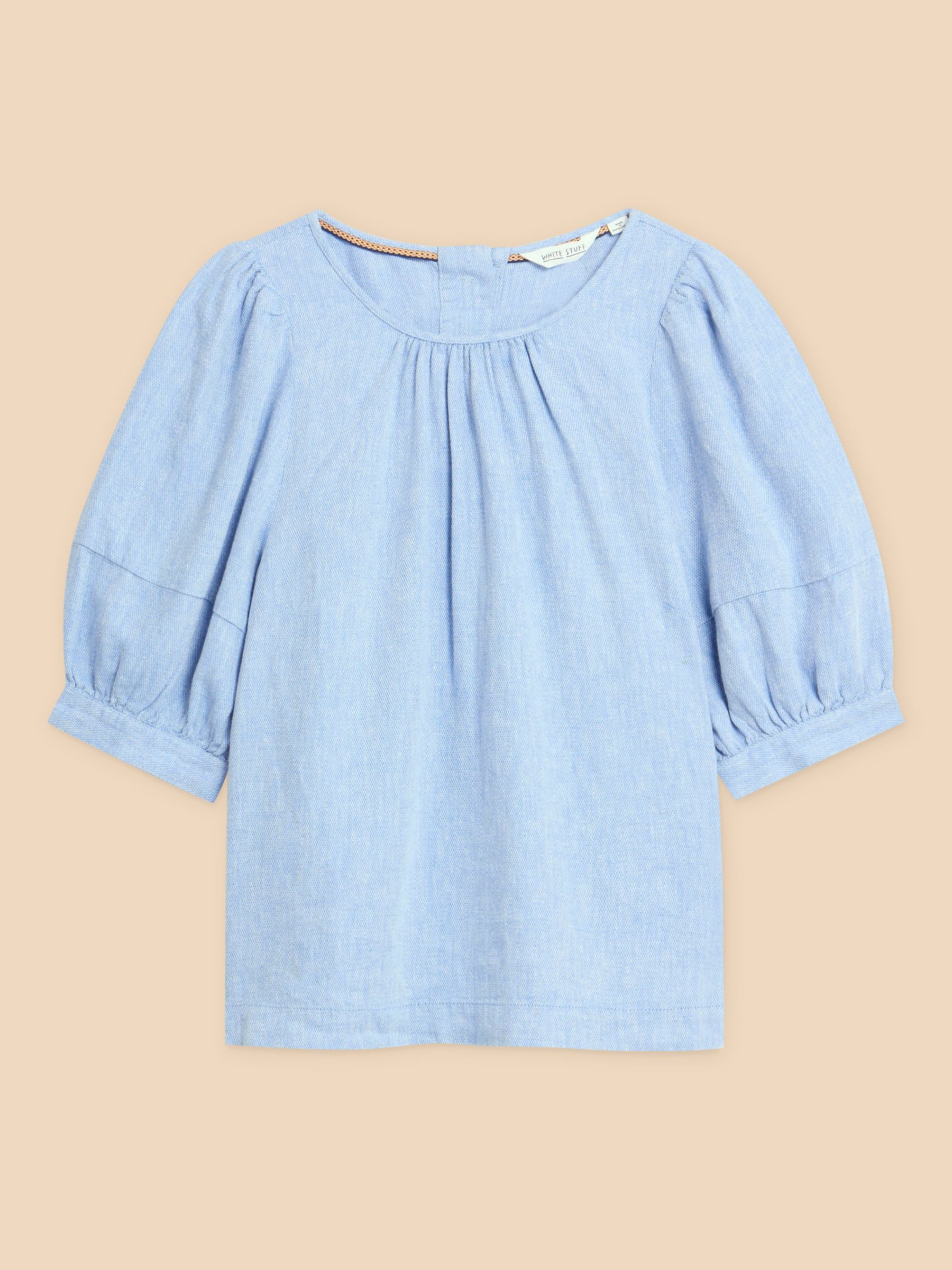 White Stuff Shelly Linen Blend Top, Chambray Blue at John Lewis & Partners