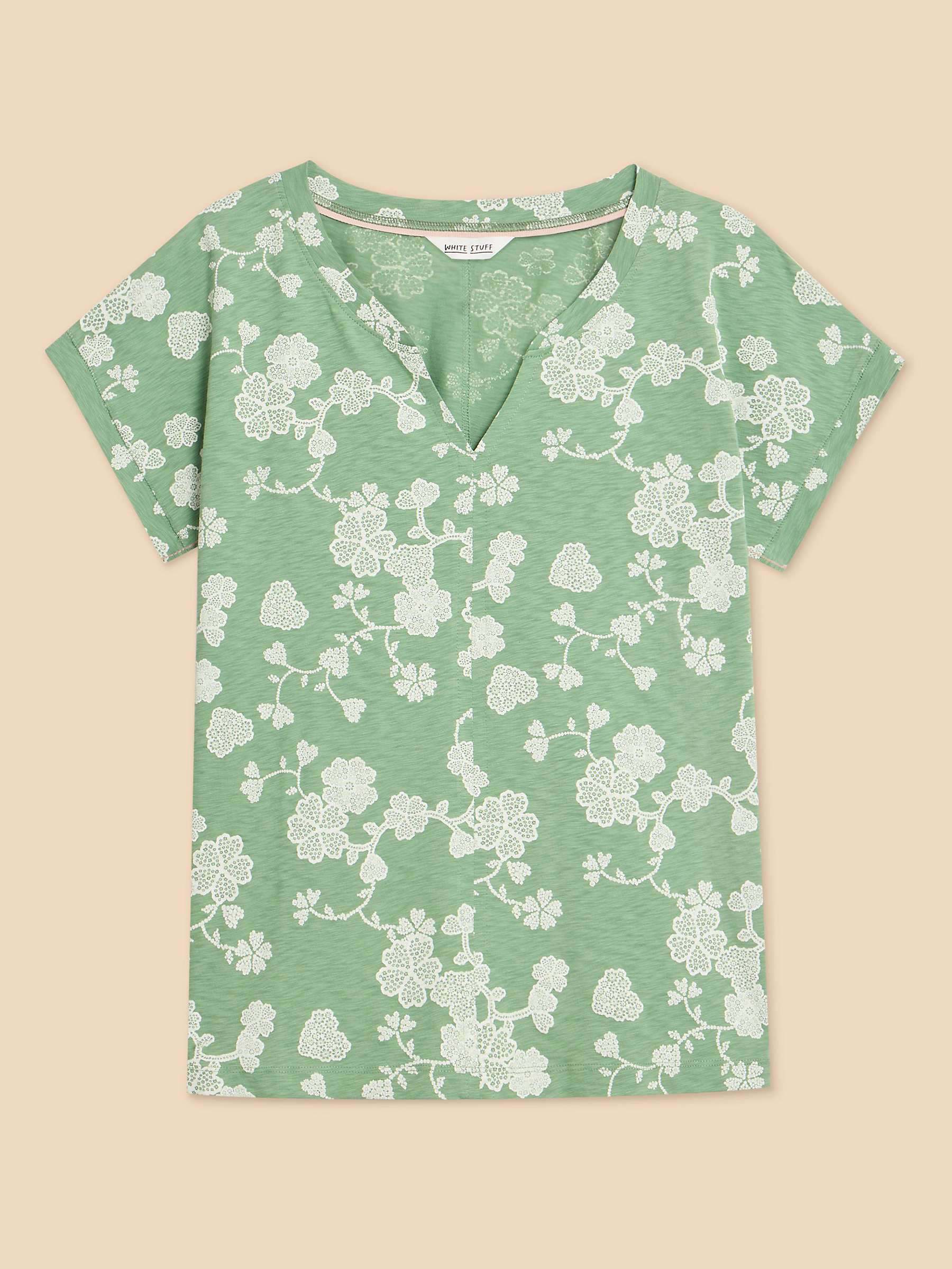 Buy White Stuff Nelly Floral Print Notch Neck T-Shirt, Green Online at johnlewis.com