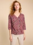 White Stuff Rae Organic Cotton Abstract Print Blouse, Pink/Multi