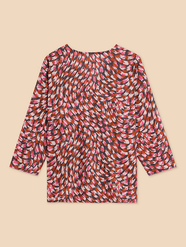 White Stuff Rae Organic Cotton Abstract Print Blouse, Pink/Multi