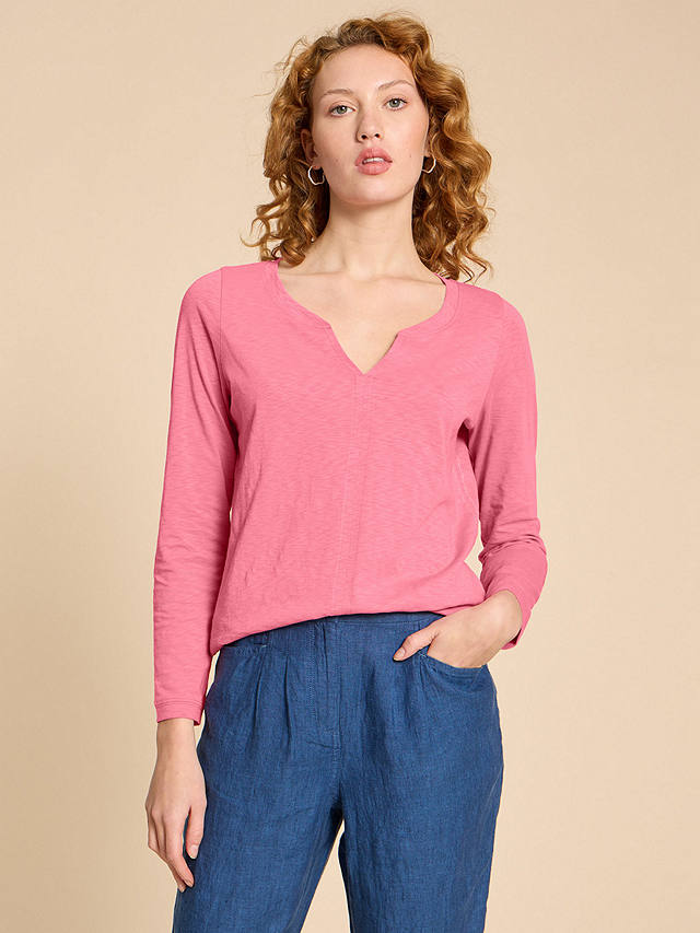White Stuff Nelly Cotton Long Sleeve Top, Mid Pink