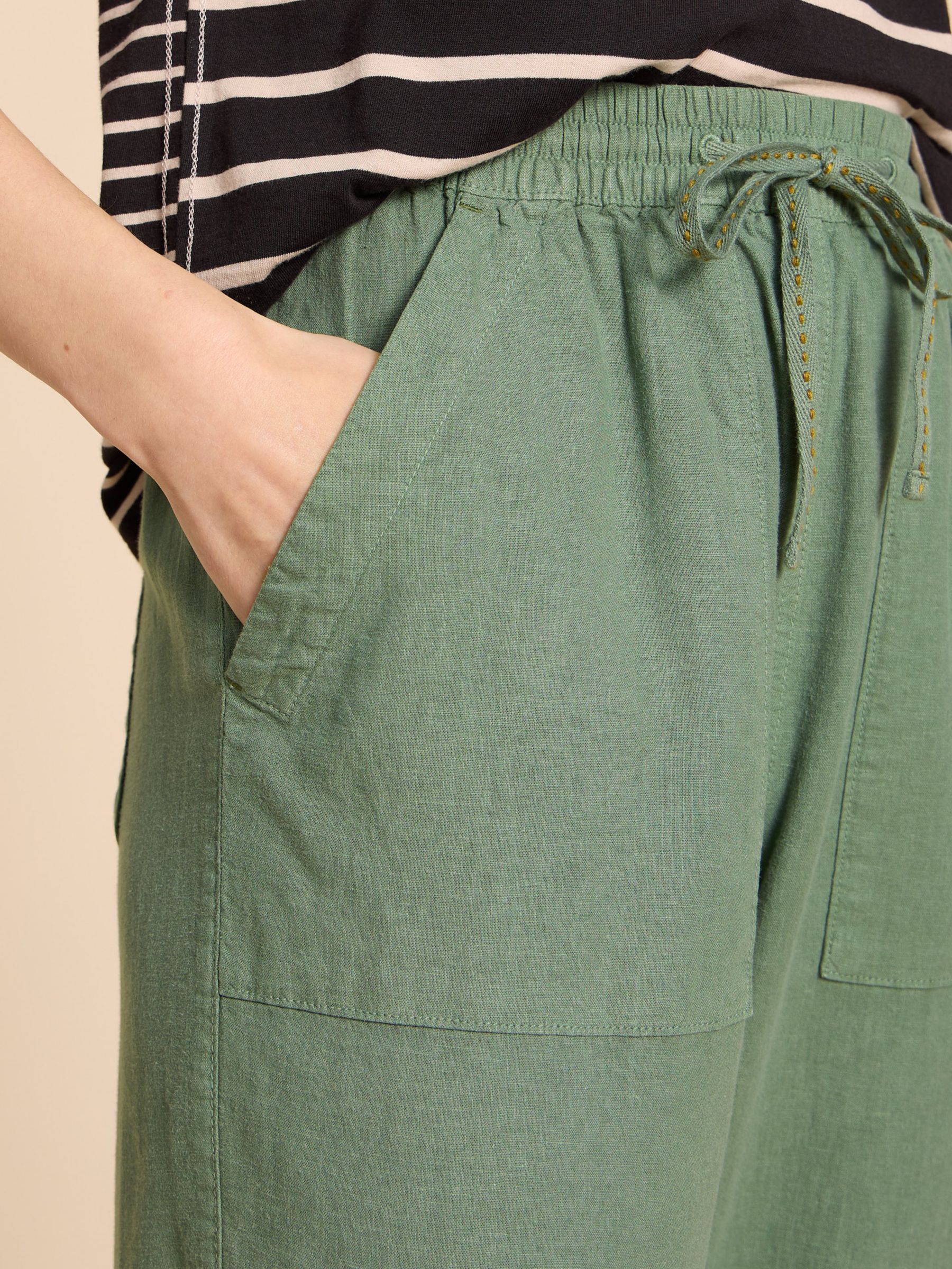 White Stuff Elle Linen Blend Trousers, Mid Green, 10