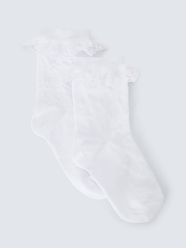 John Lewis Kids' Frill Top Socks, Pack of 2, White