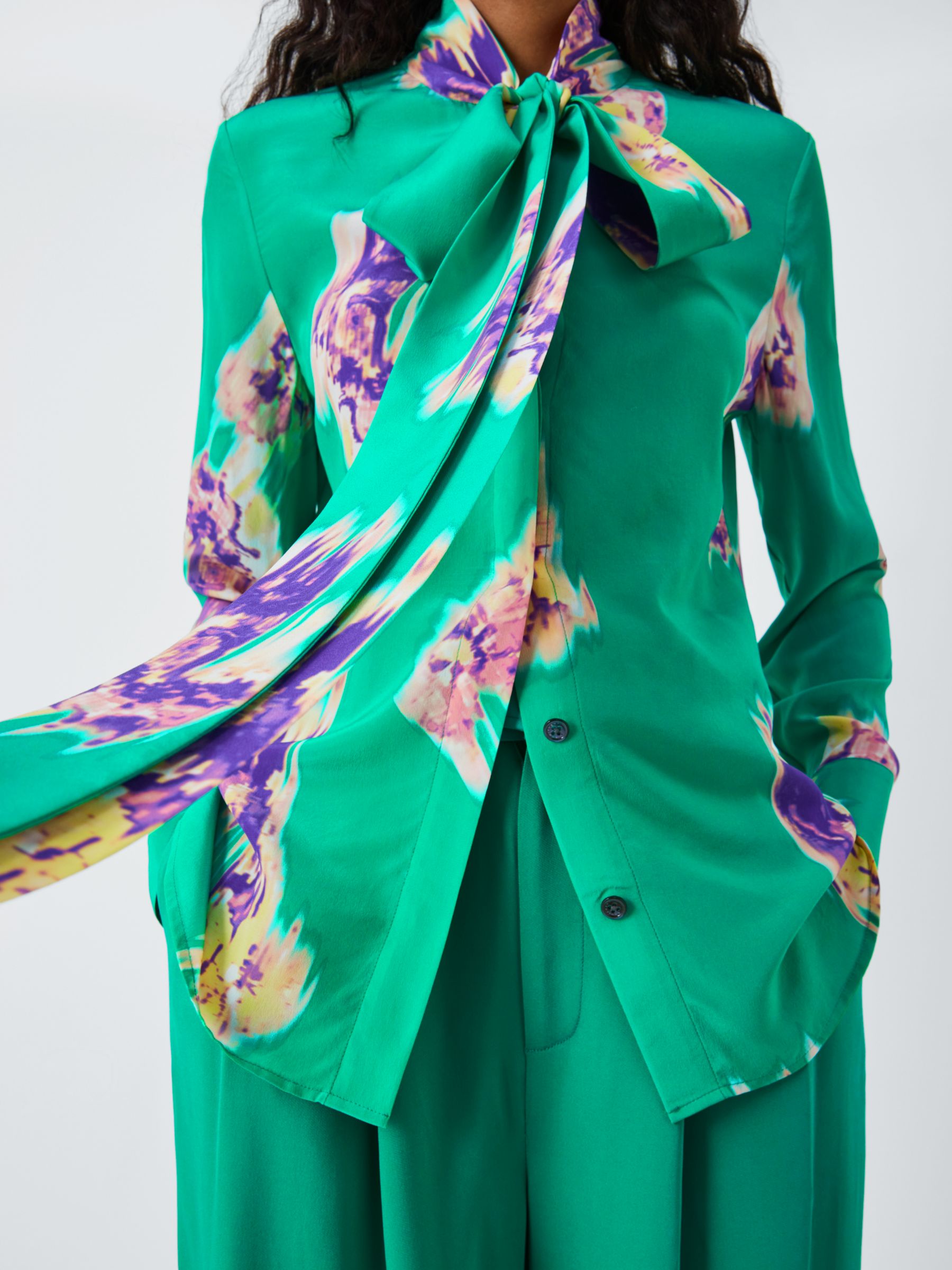 Equipment Miki Abstract Print Silk Blouse, Emerald/Multi, M