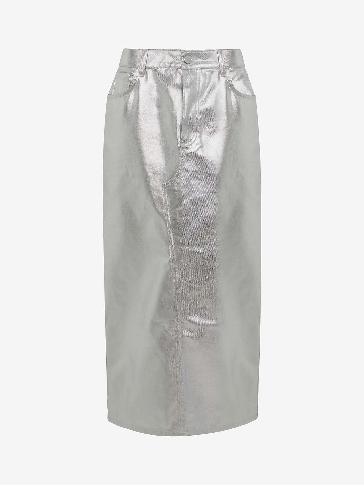 Buy Mint Velvet Metallic Denim Midi Skirt, Silver Online at johnlewis.com