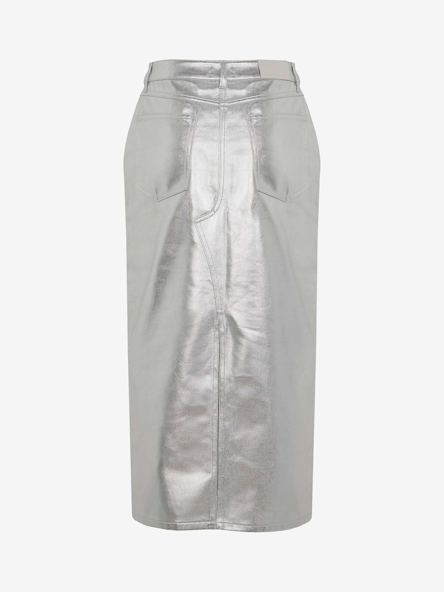 Buy Mint Velvet Metallic Denim Midi Skirt, Silver Online at johnlewis.com