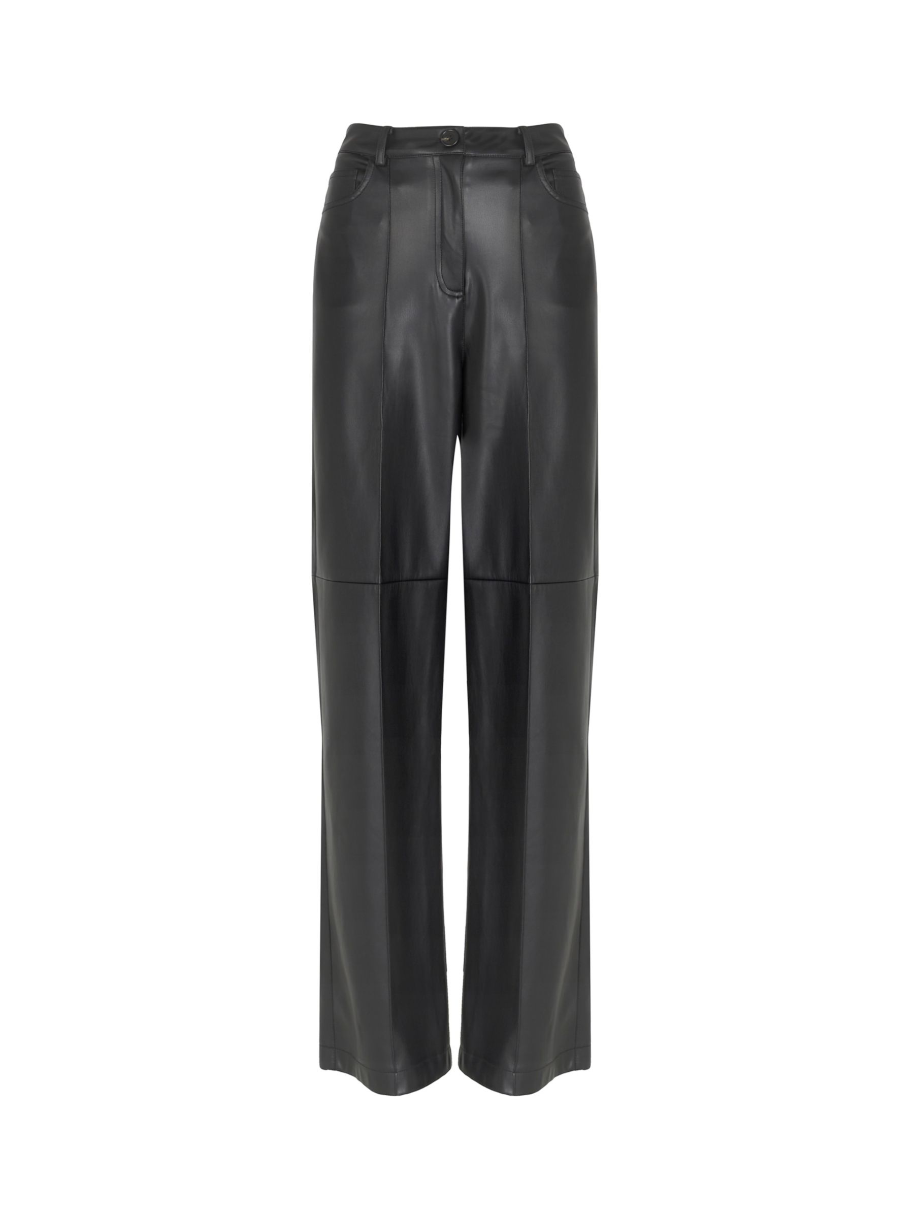 Mint Velvet Wide Leg Faux Leather Trousers, Black at John Lewis & Partners