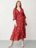 Finery Maria Geometric Floral Midi Dress, Red