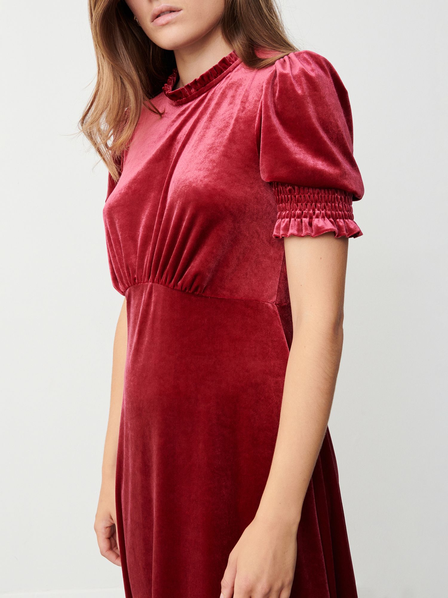 Finery Marina Velvet A Line Midi Dress Burgundy at John Lewis