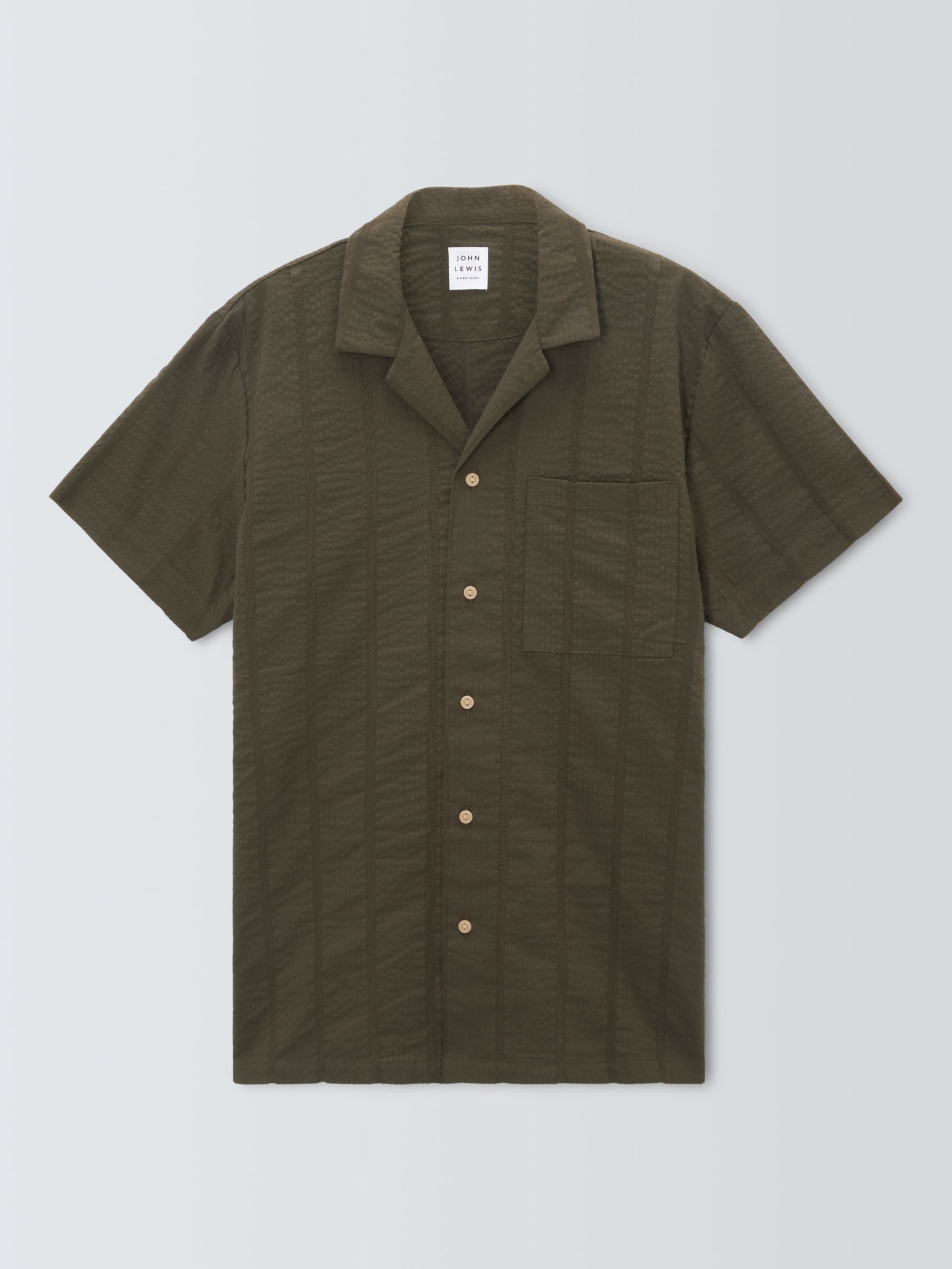 John Lewis Seersucker Stripe Lounge Shirt, Khaki, M