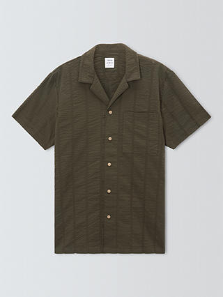John Lewis Organic Cotton Seersucker Stripe Lounge Shirt, Khaki