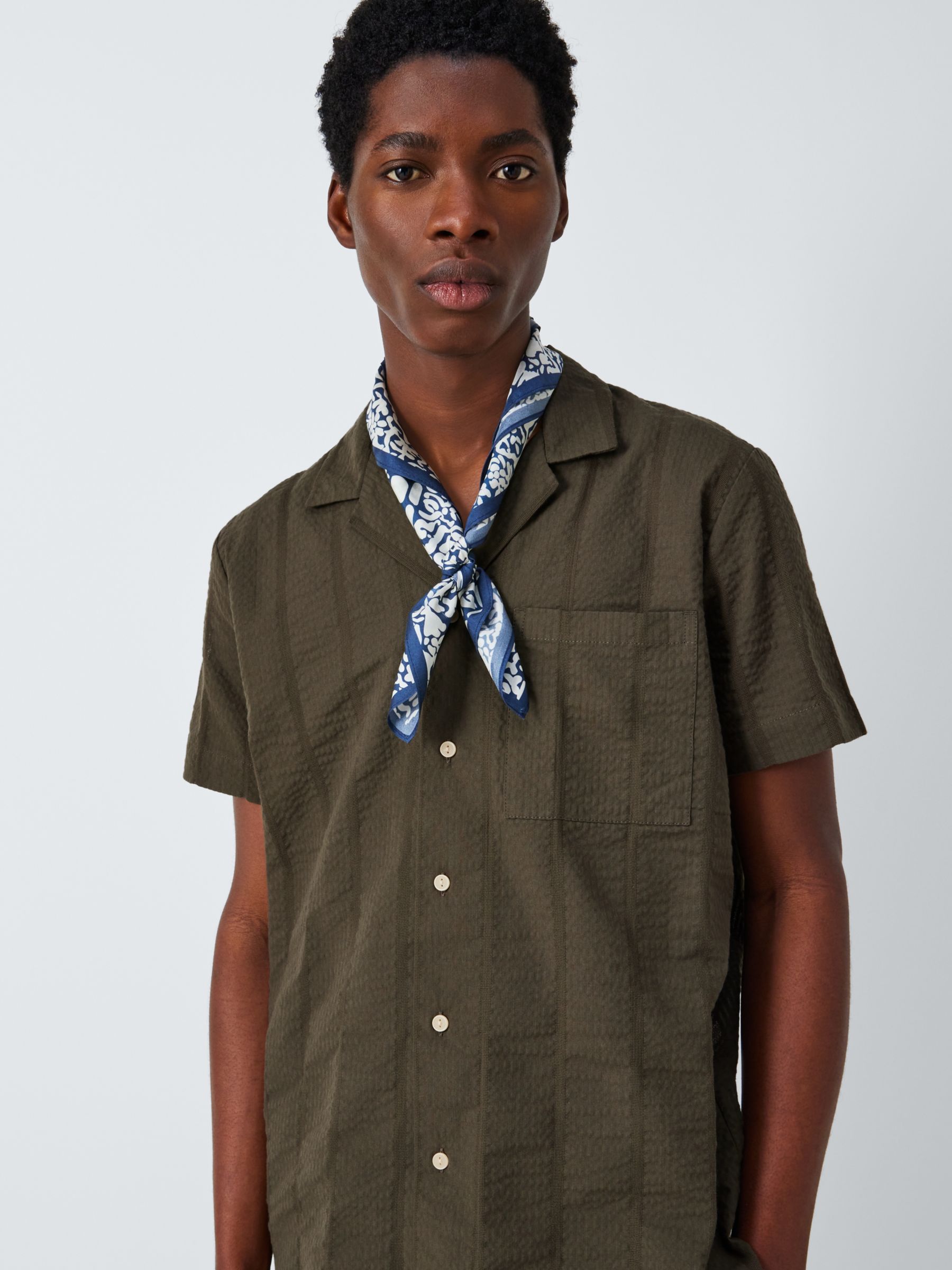 John Lewis Seersucker Stripe Lounge Shirt, Khaki, M