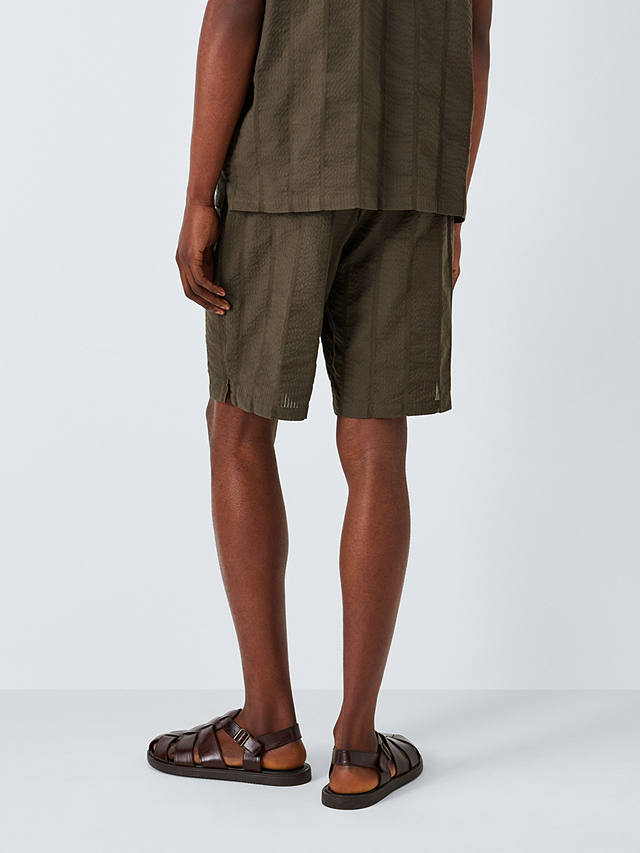 John Lewis Organic Cotton Seersucker Stripe Lounge Shorts, Khaki
