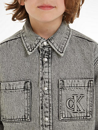 Calvin Klein Kids' Logo Padded Overshirt Jacket, Stone Light Grey