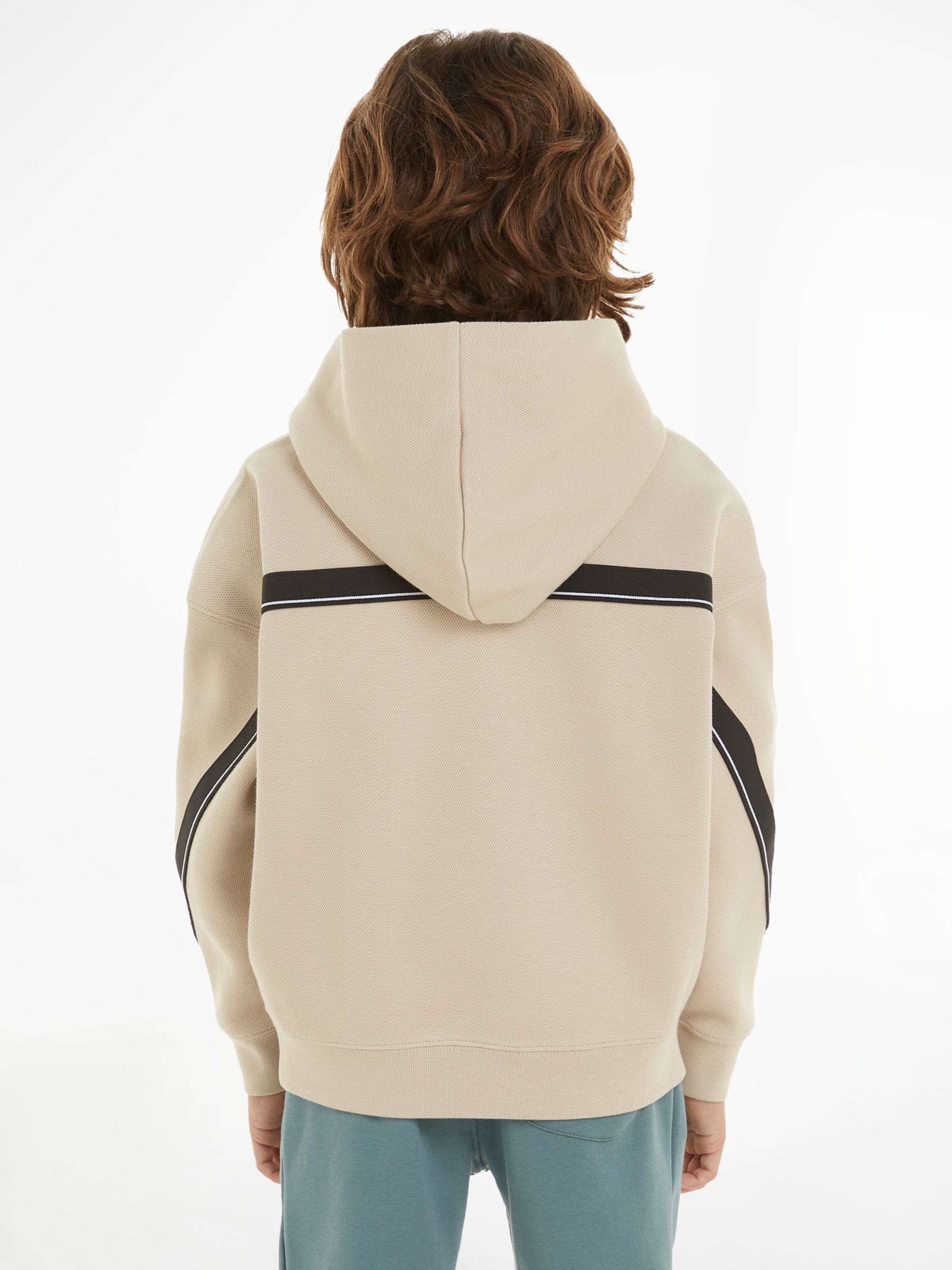 Buy Calvin Klein Kids' Pique Logo Interlock Hoodie, Plaza Taupe Online at johnlewis.com