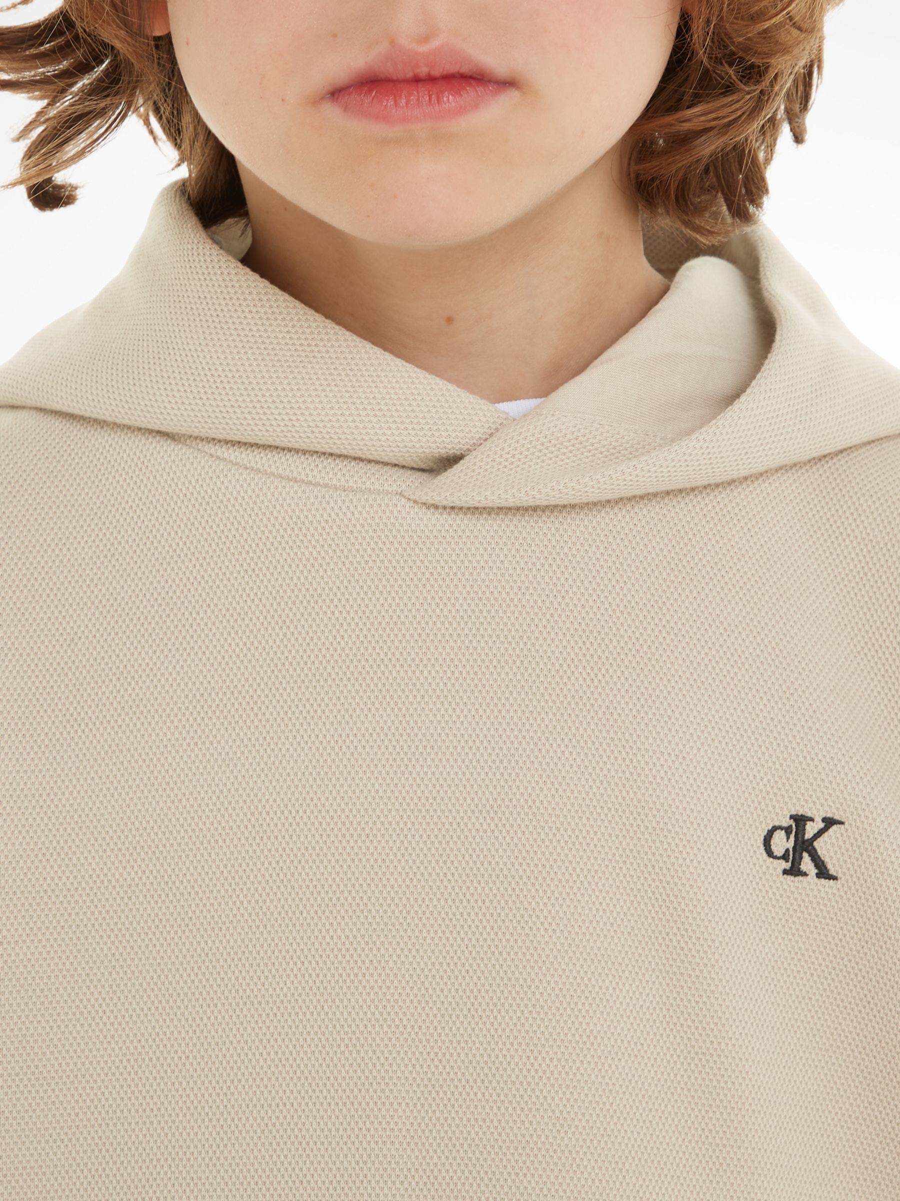 Buy Calvin Klein Kids' Pique Logo Interlock Hoodie, Plaza Taupe Online at johnlewis.com