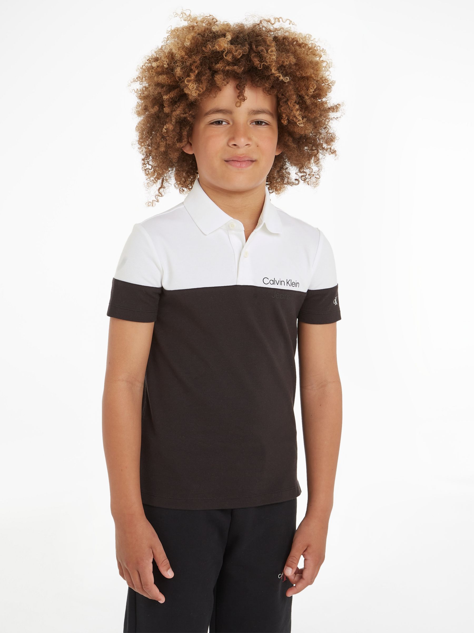 Calvin Klein Kids' Pique Block Polo Shirt, Ck Black, 10 years