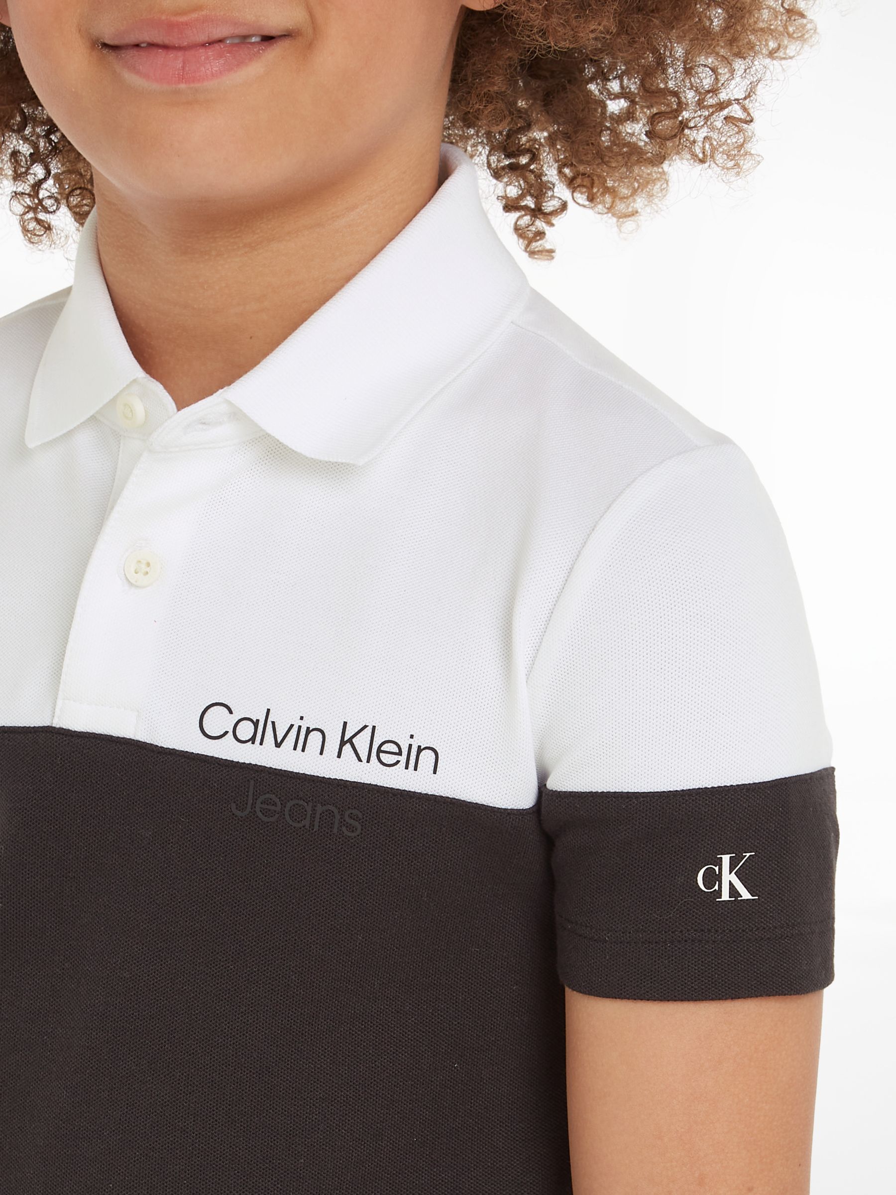Calvin Klein Kids' Pique Block Polo Shirt, Ck Black, 10 years