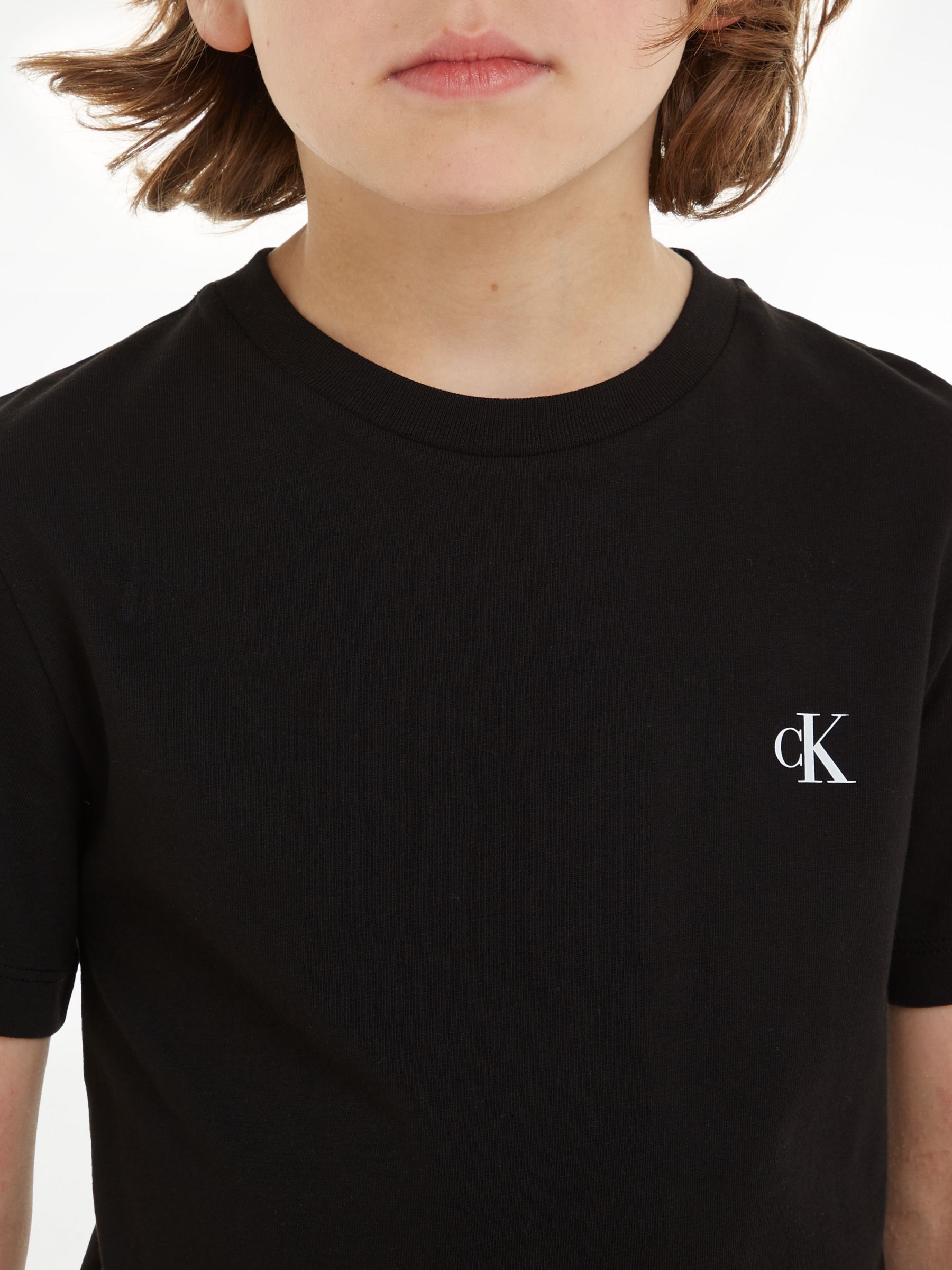 Calvin Klein Kids\' Cotton Monogram Short Sleeve T-Shirts, Pack of 2, Keepsake  Blue/Ck Black at John Lewis & Partners