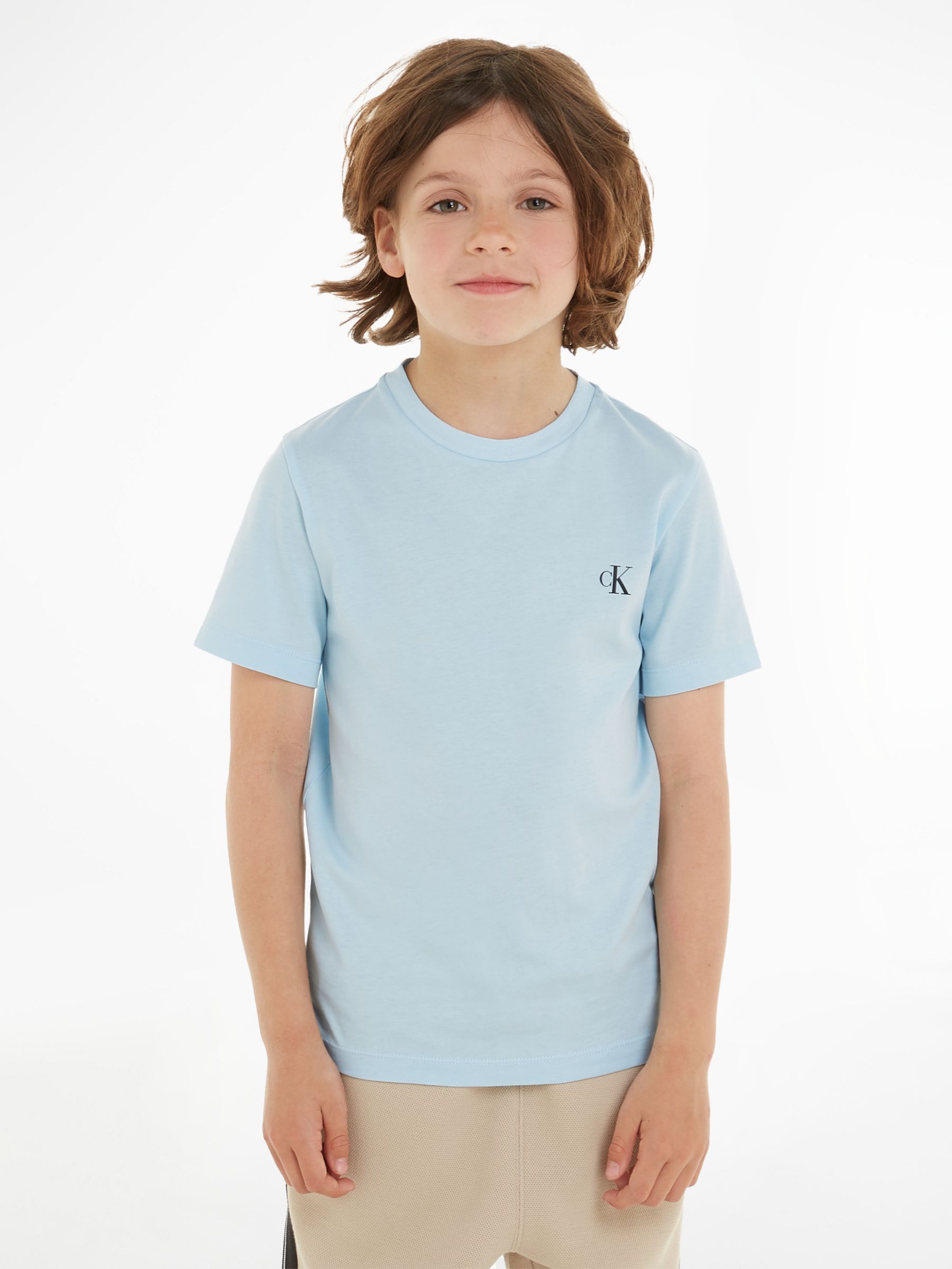 Calvin Klein Kids\' Cotton Monogram Short Sleeve T-Shirts, Pack of 2, Keepsake  Blue/Ck Black at John Lewis & Partners | T-Shirts
