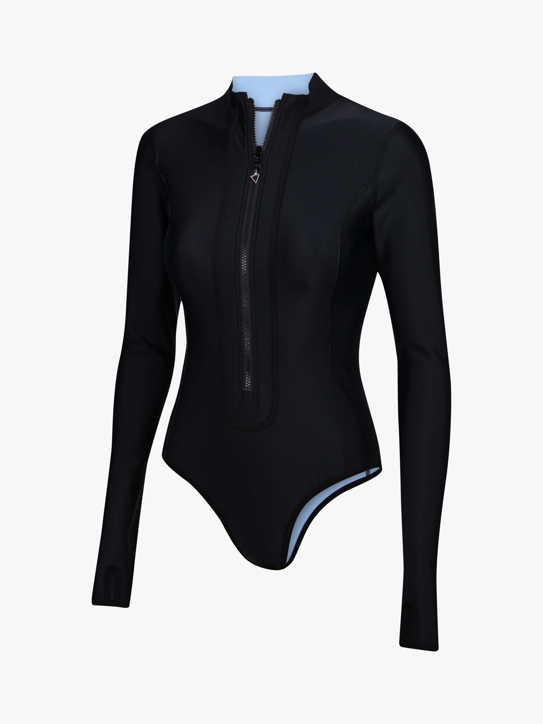 Davy J Bonded Long Sleeve Swimsuit, Powder Blue/Black, XS