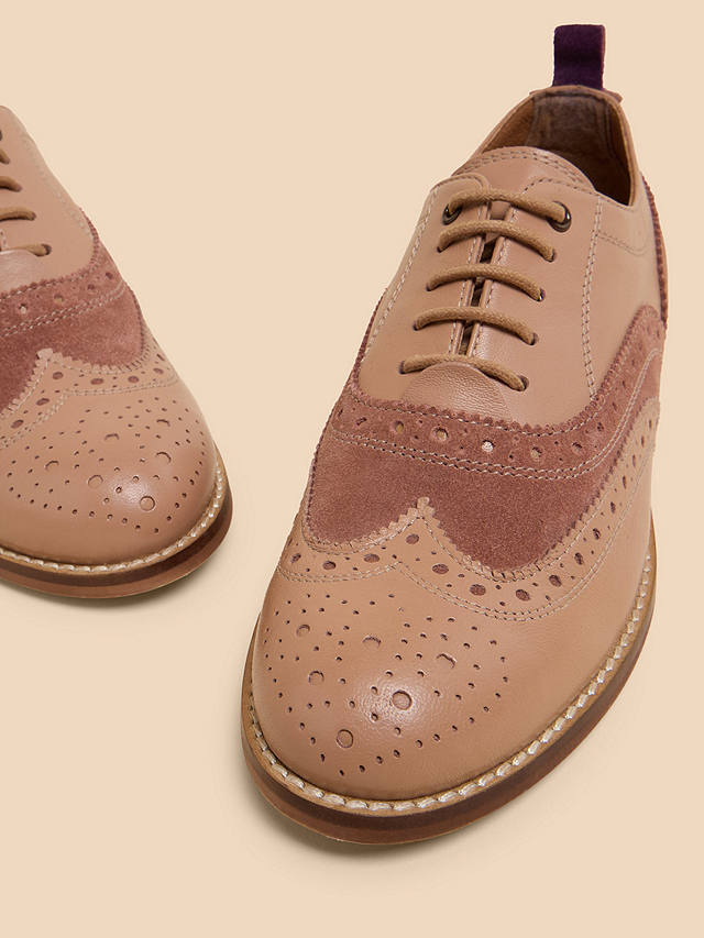 White Stuff Lace Up Leather Brogues, Mid Pink