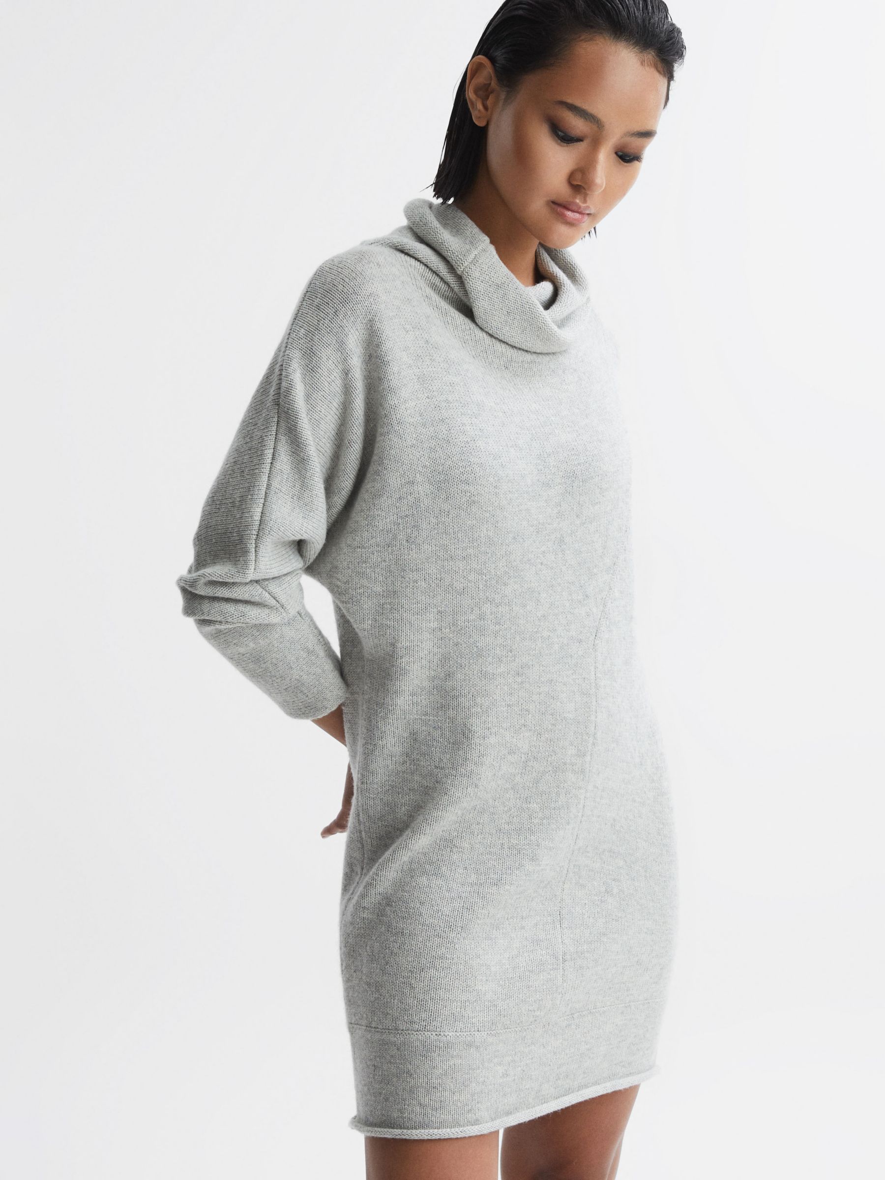 Reiss Sami Wool Blend Mini Jumper Dress, Soft Grey at John Lewis & Partners