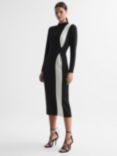 Reiss Millie Colour Block Midi Sheath Dress, Black/White