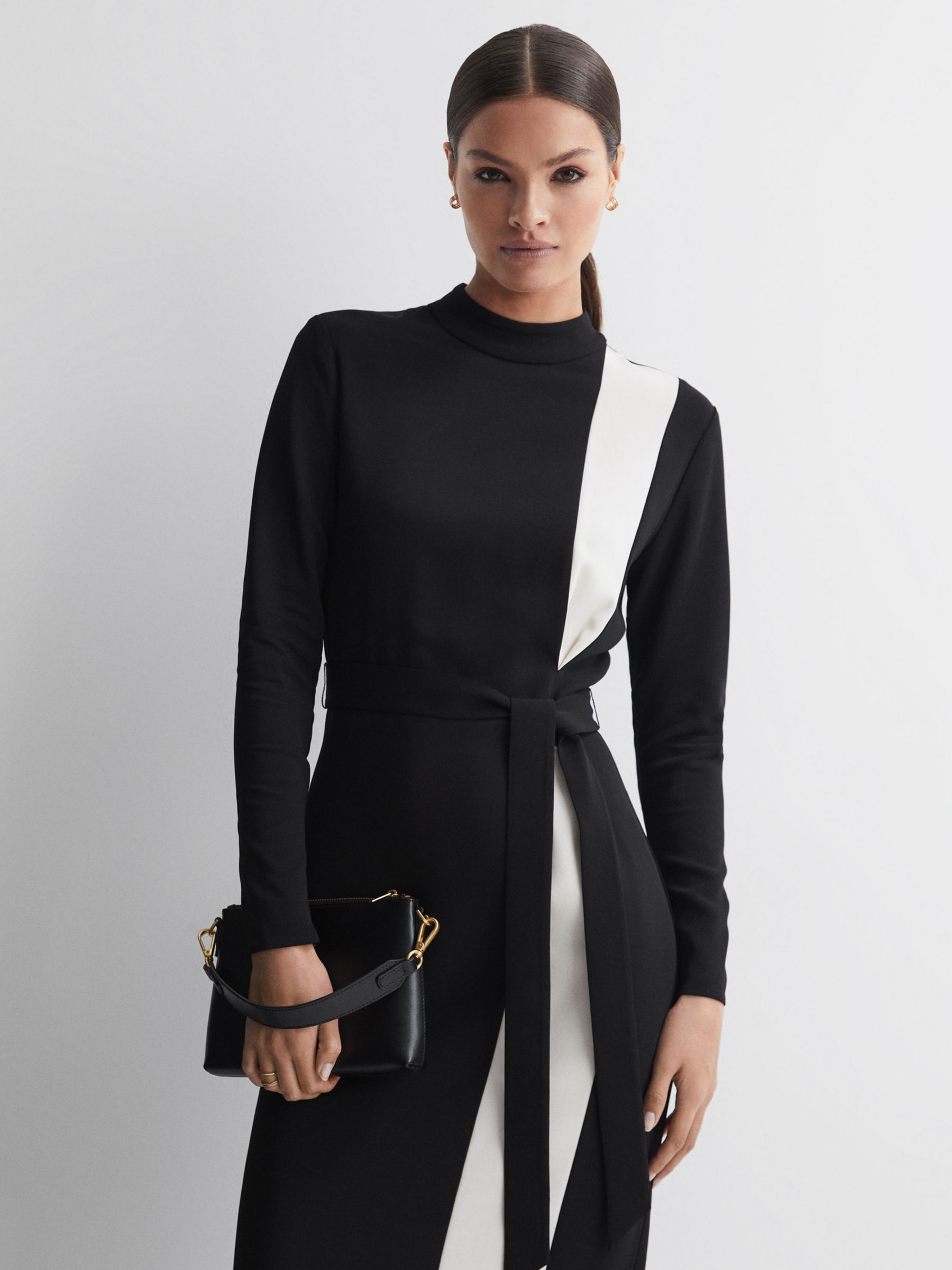 Buy Reiss Millie Colour Block Midi Sheath Dress, Black/White Online at johnlewis.com