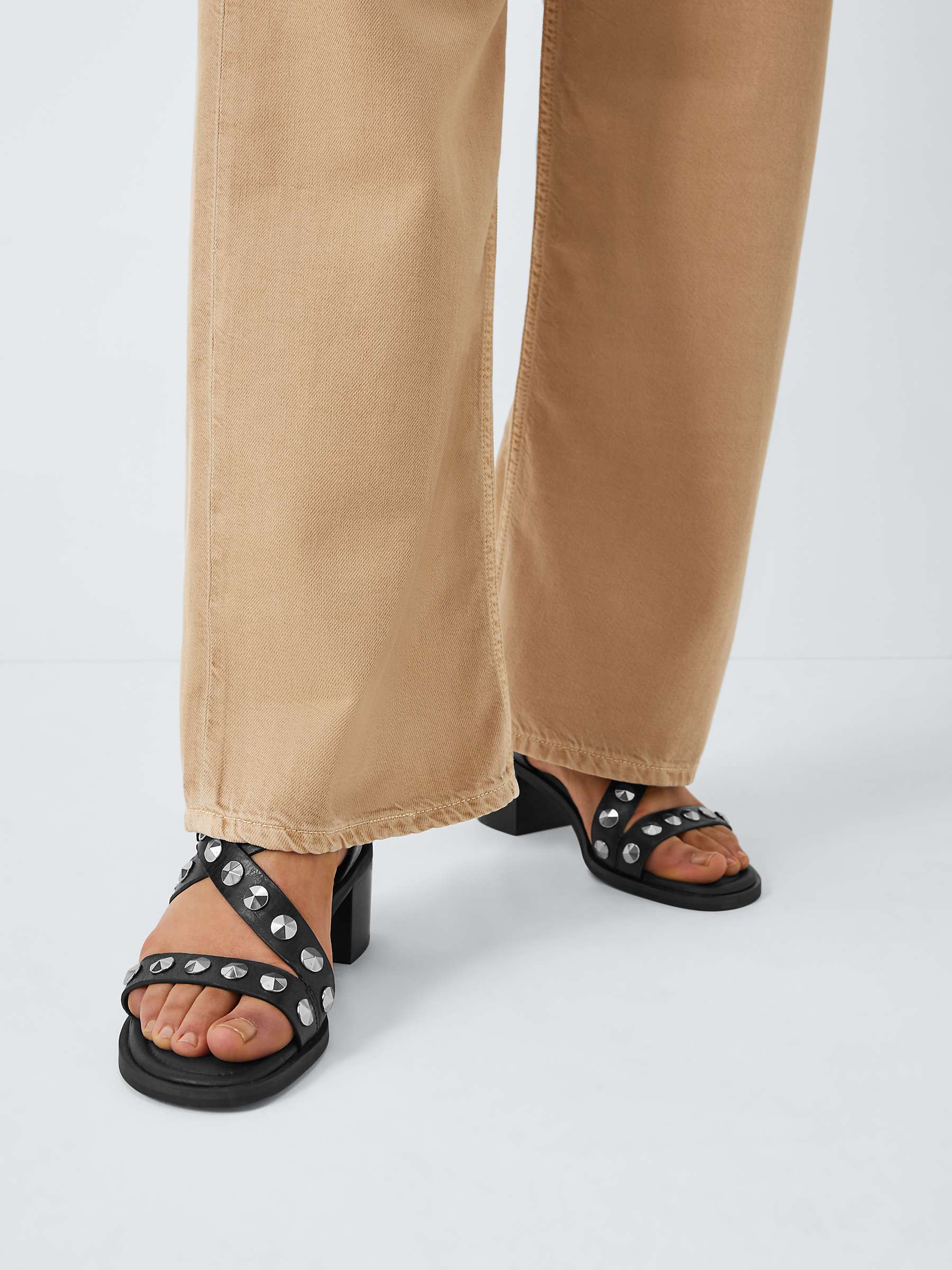 Buy rag & bone Geo Leather Stud Block Heel Sandals, Black Online at johnlewis.com