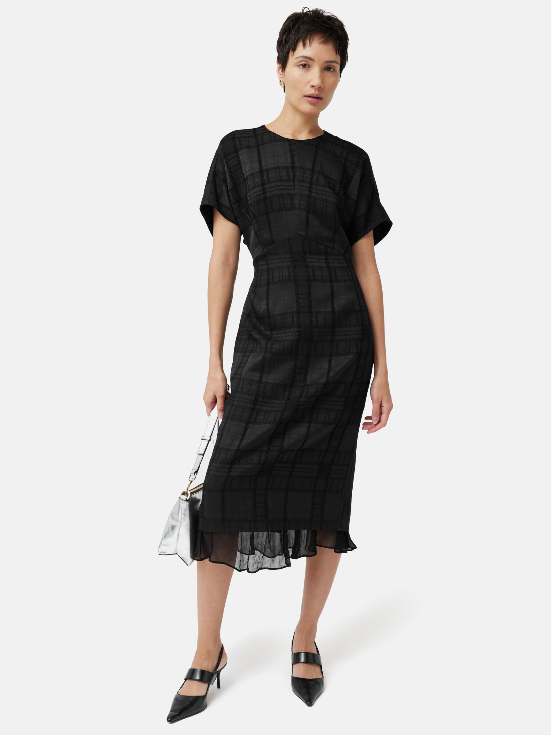 Jigsaw Textured Jacquard Check Midi Dress, Black at John Lewis & Partners