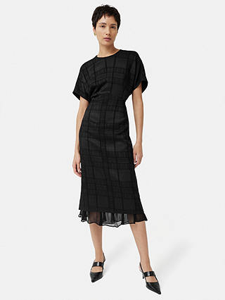 Jigsaw Textured Jacquard Check Midi Dress, Black