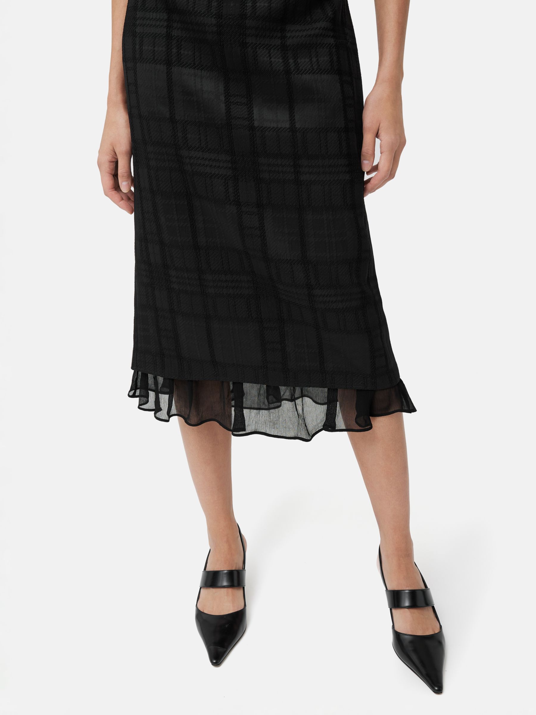 Jigsaw Textured Jacquard Check Midi Dress, Black, 6