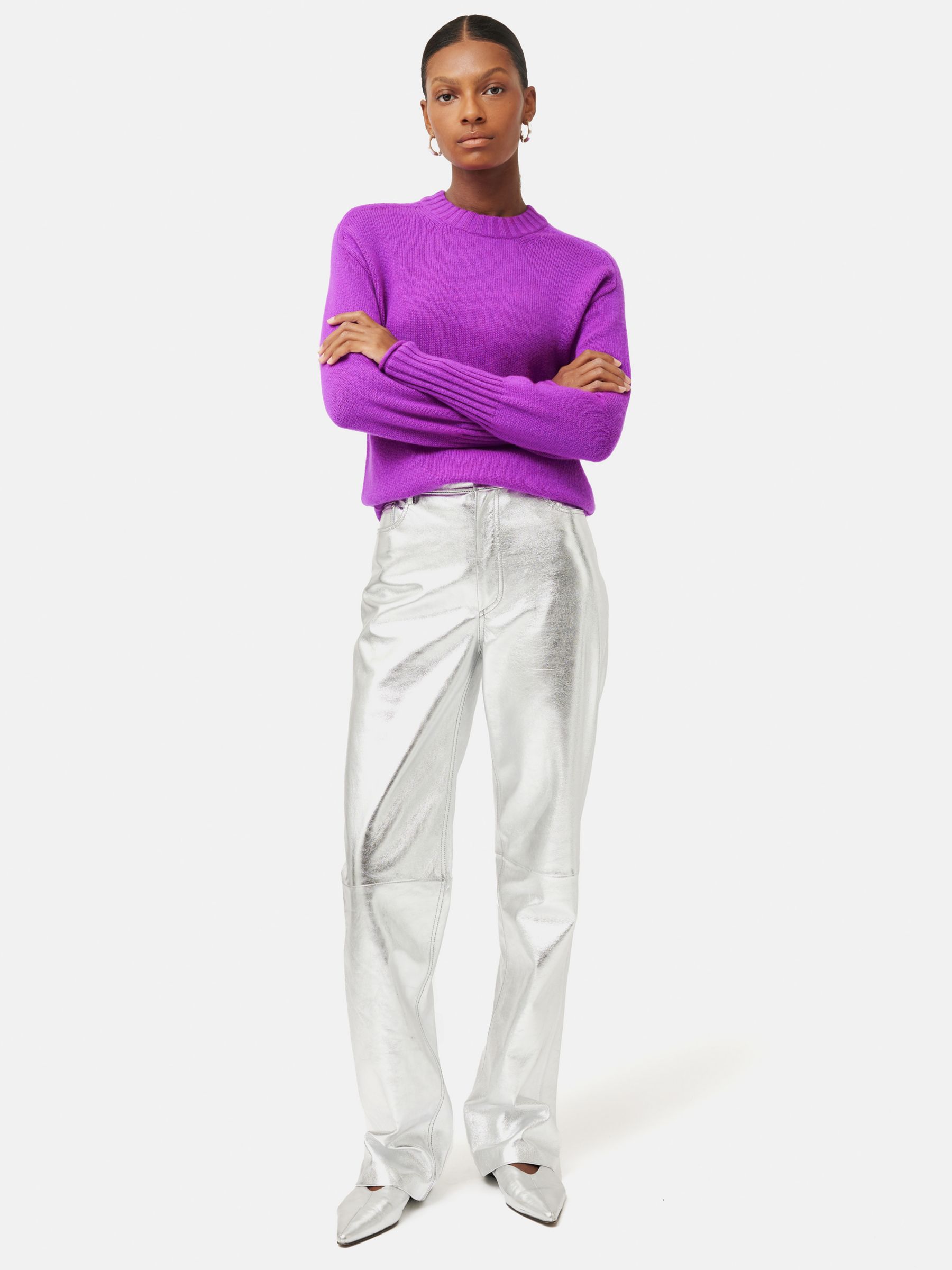 Jigsaw Cashmere Relaxed Crew Jumper, Purple at John Lewis & Partners