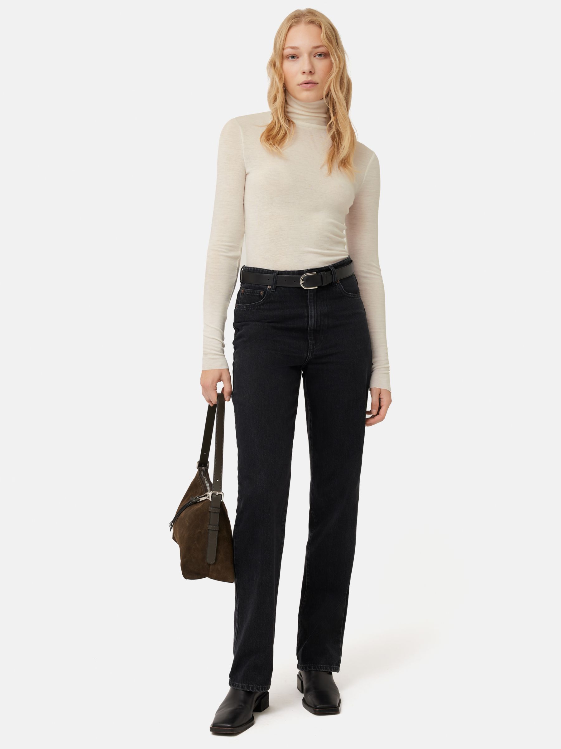Jigsaw Wool Jersey Polo Neck Top, Cream at John Lewis & Partners