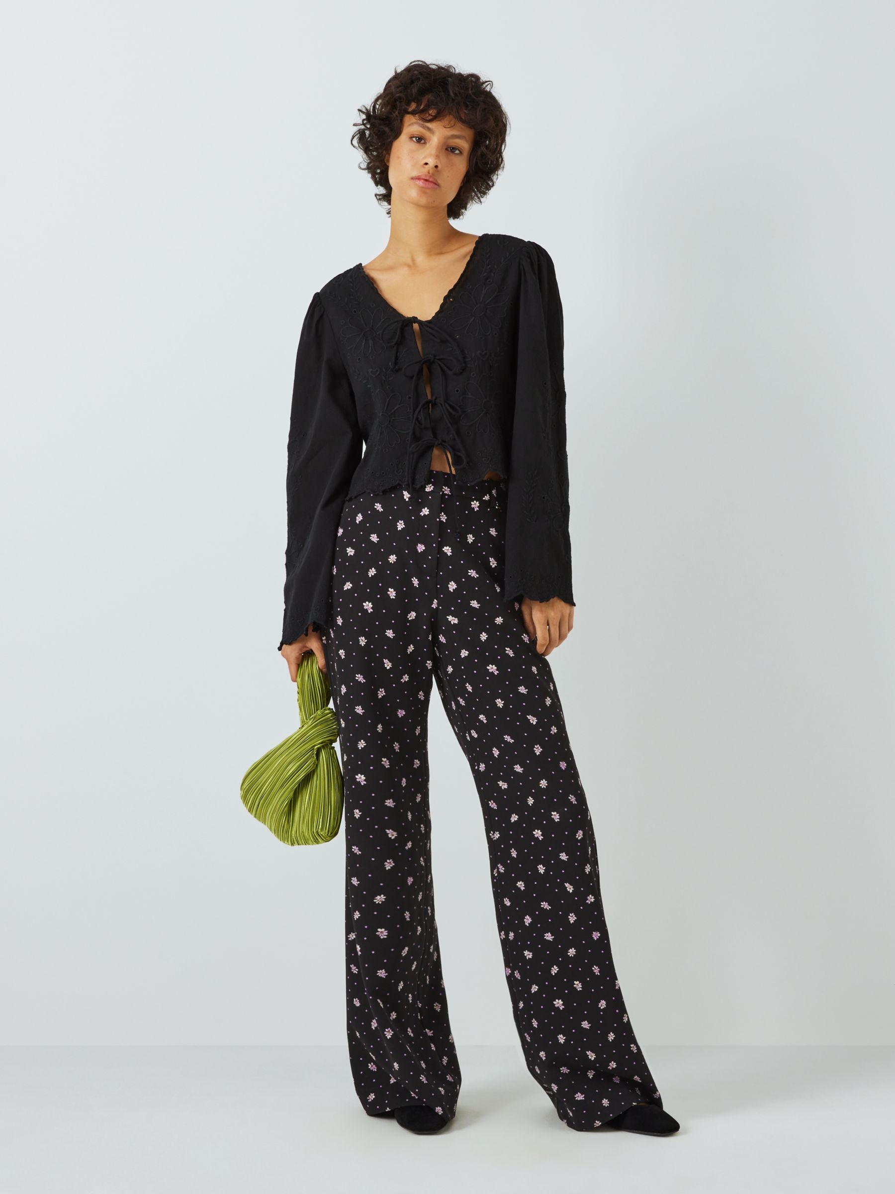 Fabienne Chapot Puck Floral Spot Print Flared Trousers, Grape/Black at ...