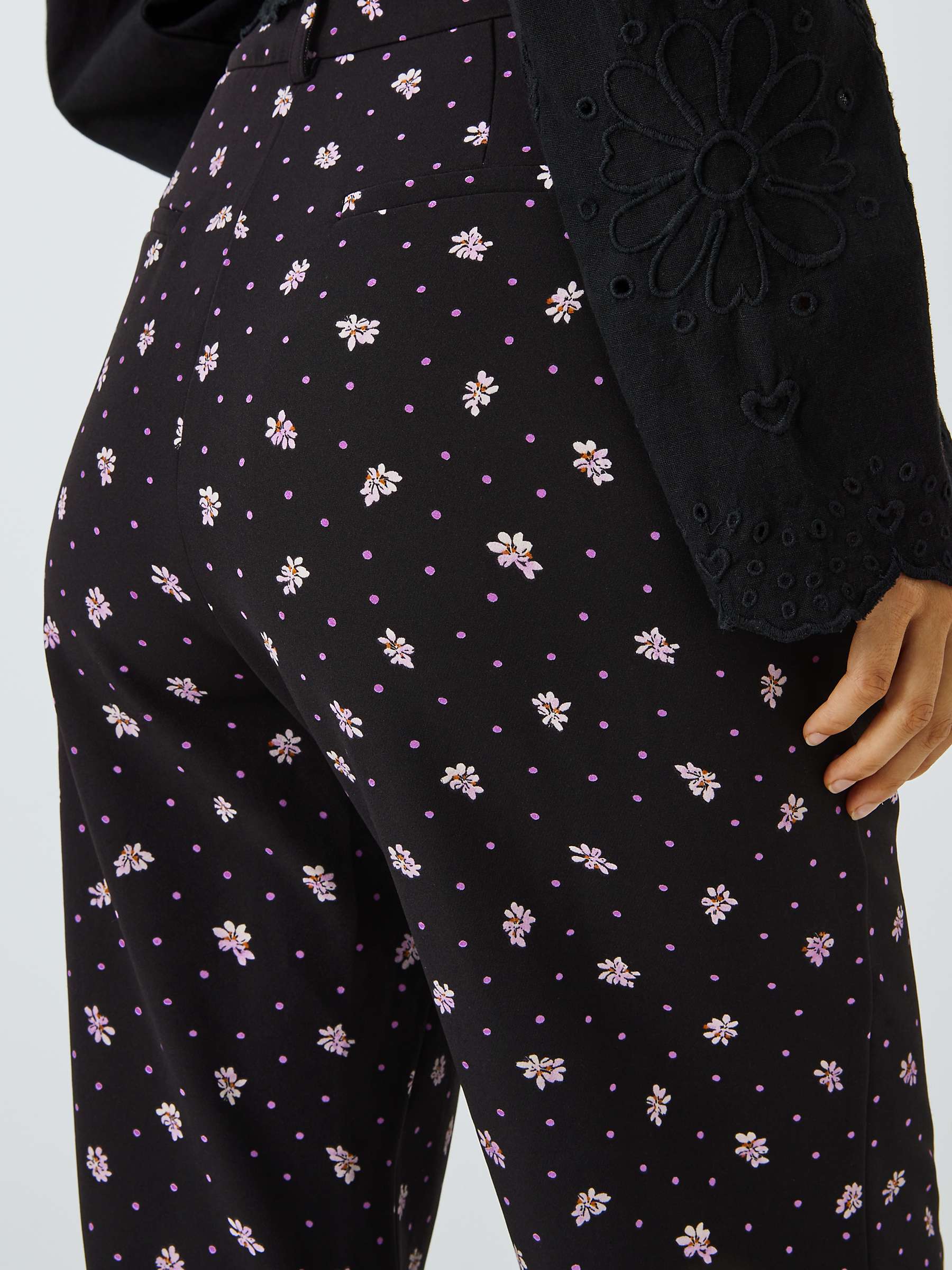 Buy Fabienne Chapot Puck Floral Spot Print Flared Trousers, Grape/Black Online at johnlewis.com