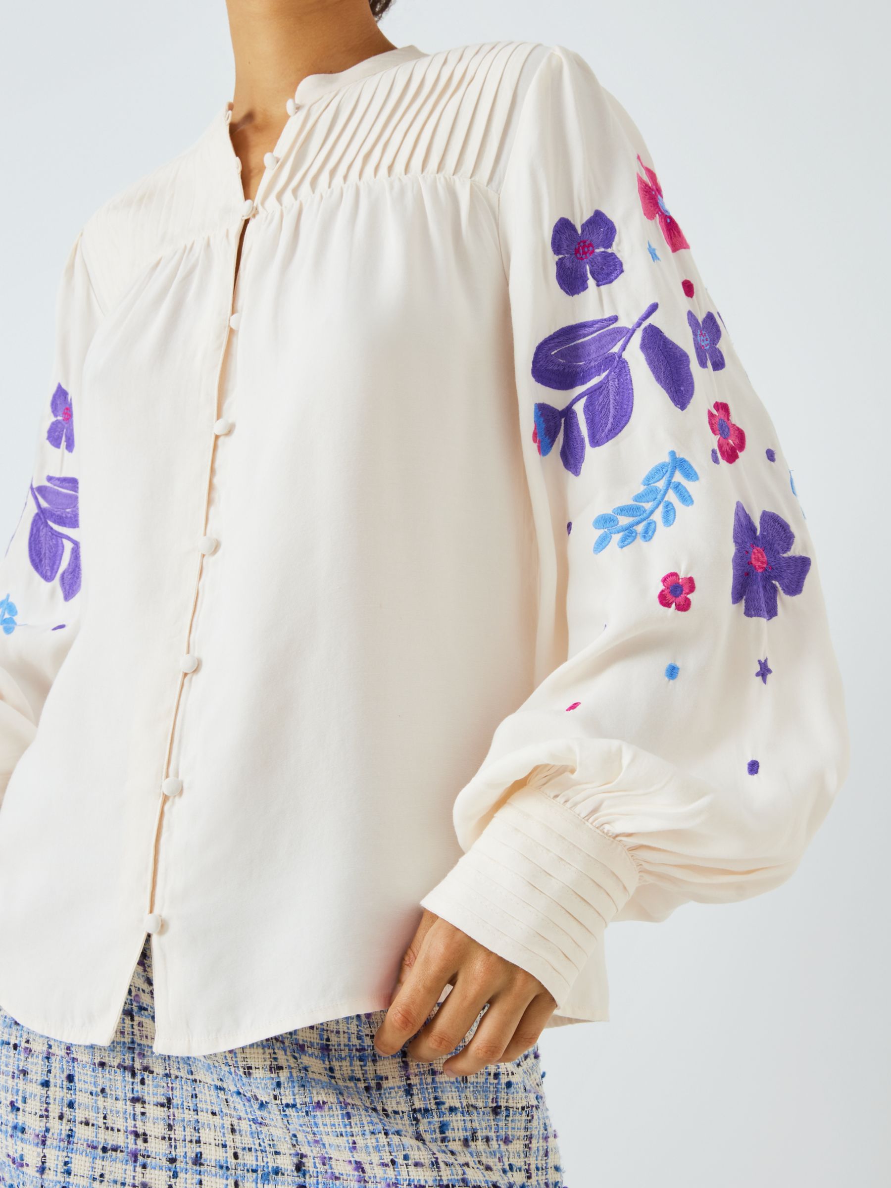 Fabienne Chapot Harry Floral Embroidered Balloon Sleeve Blouse, Cream White, 42