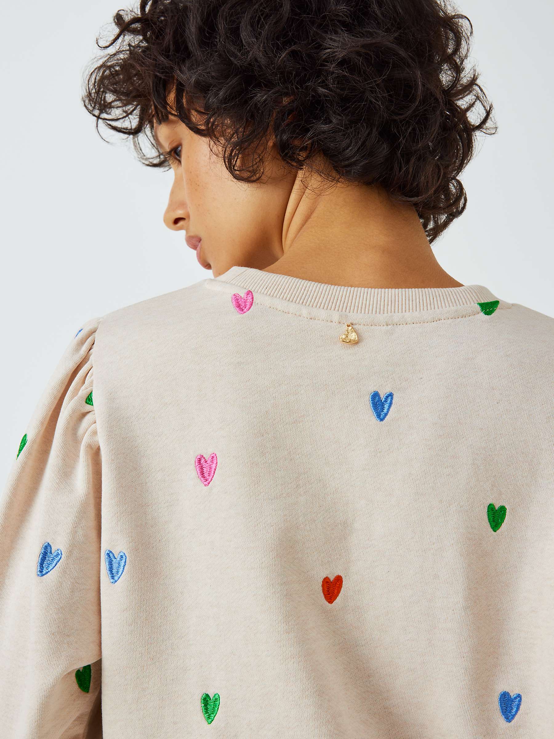 Buy Fabienne Chapot Dina Heart Embroidered Balloon Sleeve Sweatshirt, Oatmeal Melange Online at johnlewis.com