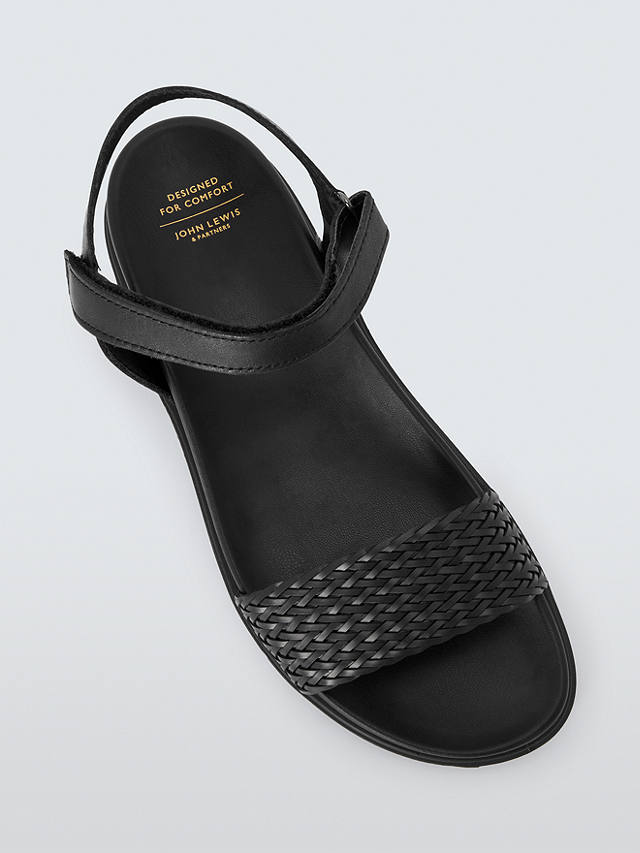 John Lewis Lucie Leather Woven Strap Comfort Sandals, Black