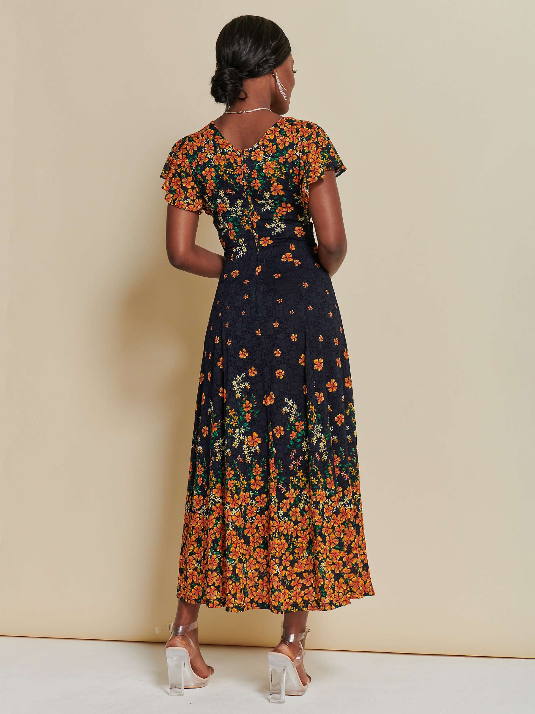 Buy Jolie Moi Fit And Flare Floral Maxi Dress, Orange/Multi Online at johnlewis.com