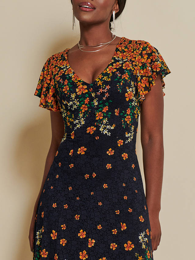 Jolie Moi Fit And Flare Floral Maxi Dress, Orange/Multi