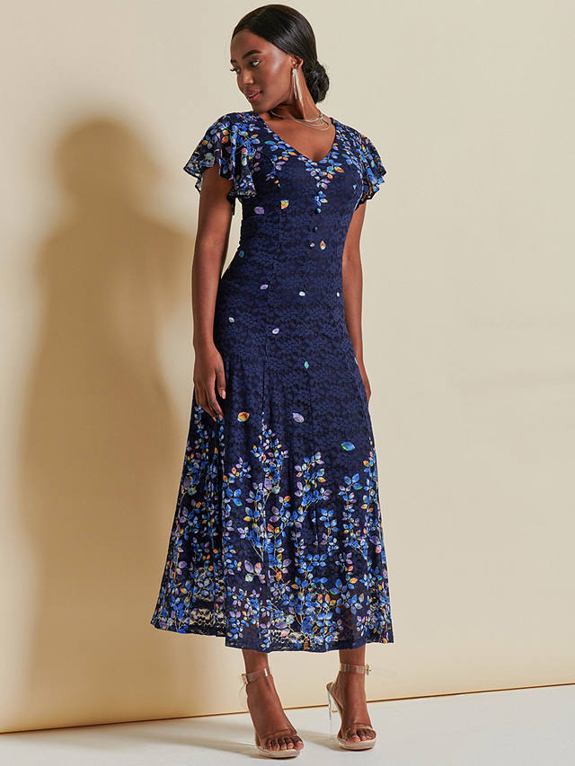 Jolie Moi Floral Mirrored Lace Maxi Dress, Blue/Multi