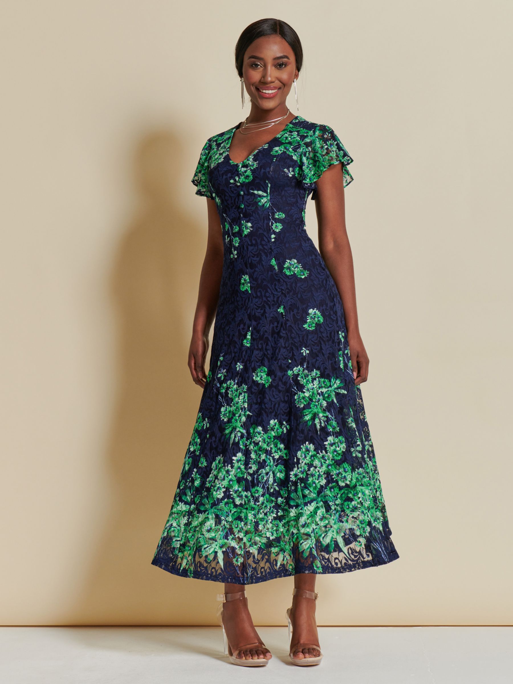 Buy Jolie Moi Floral Lace Fit & Flare Maxi Dress, Green Online at johnlewis.com