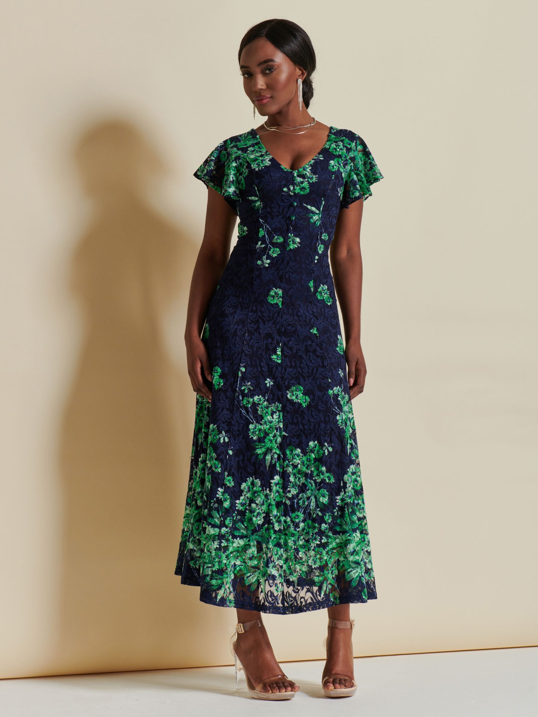Buy Jolie Moi Floral Lace Fit & Flare Maxi Dress, Green Online at johnlewis.com