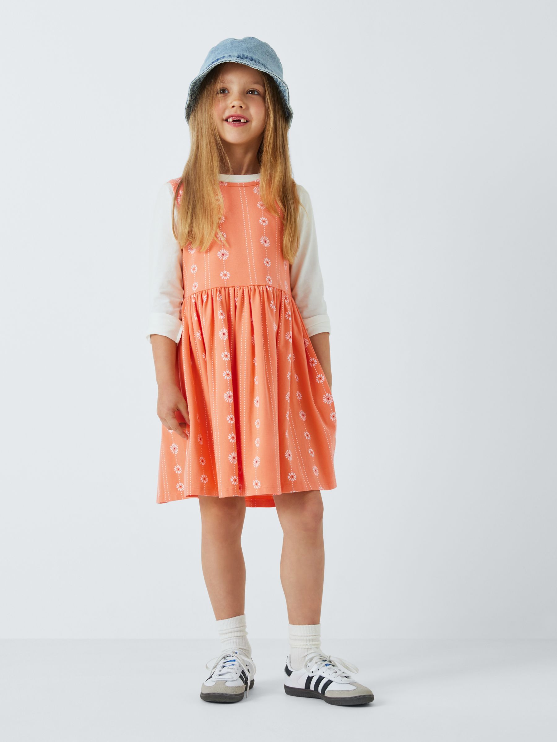 Buy John Lewis Kids' Floral Stripe Sleeveless Smock Dress, Coral Online at johnlewis.com