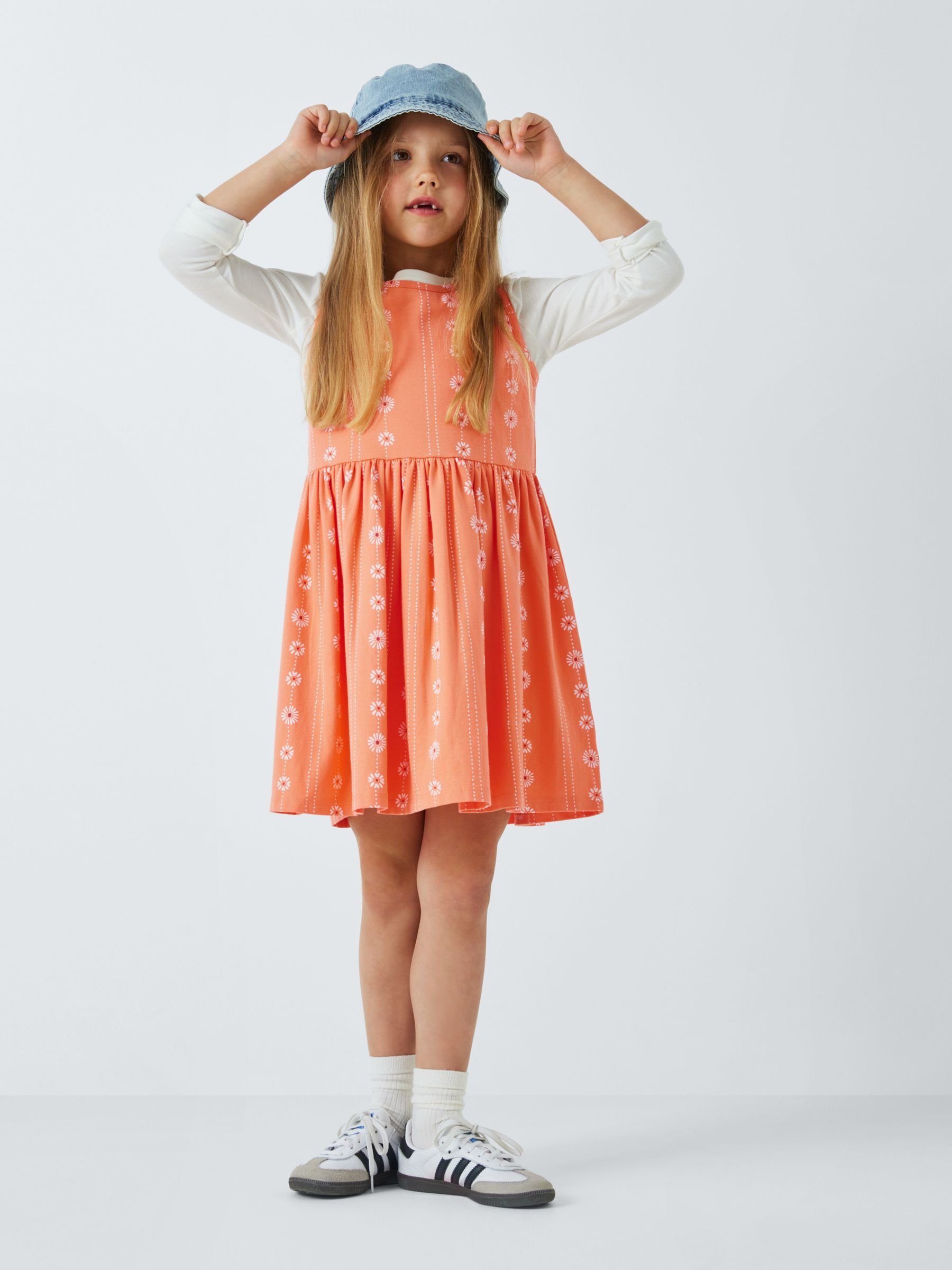 Buy John Lewis Kids' Floral Stripe Sleeveless Smock Dress, Coral Online at johnlewis.com