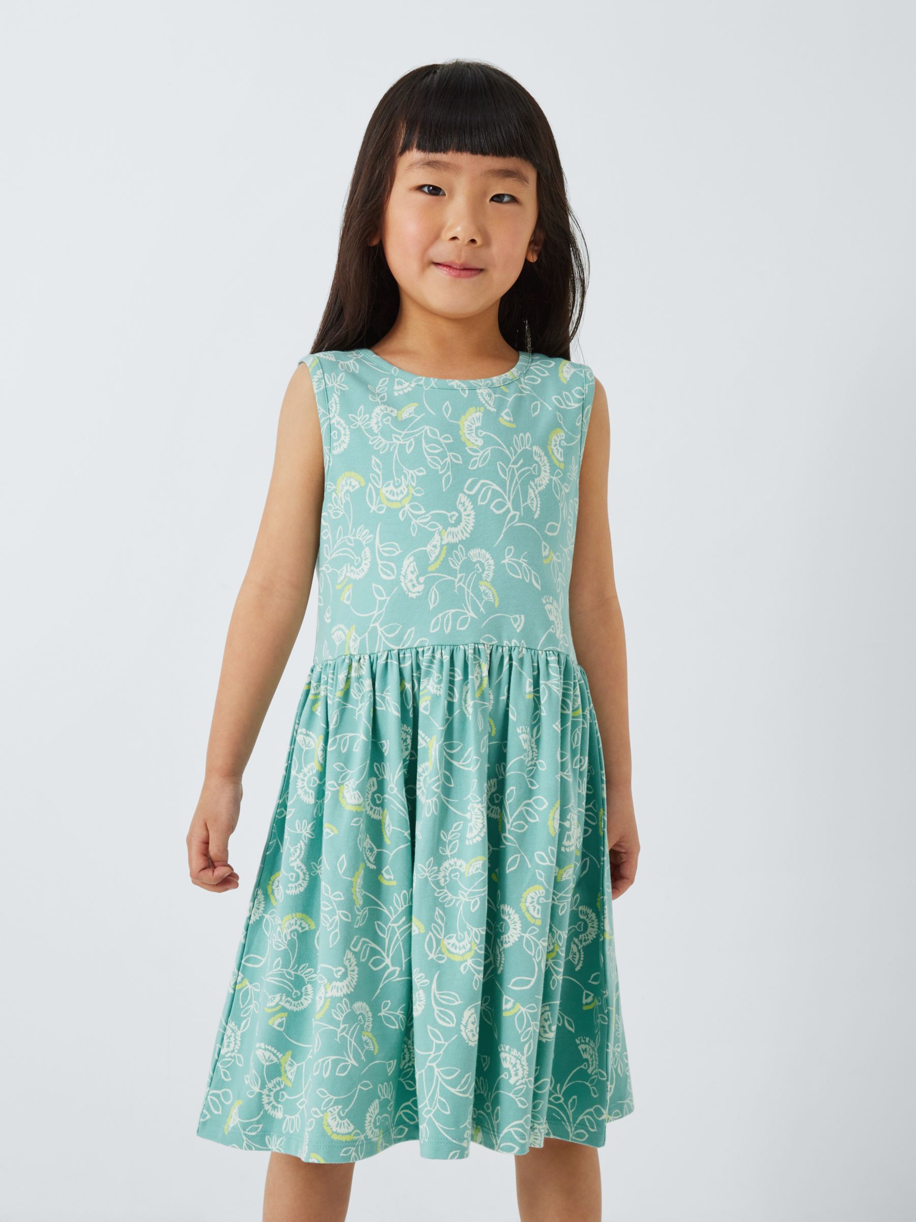 John Lewis Kids' Dandelion Floral Sleeveless Smock Dress, Light Blue, 2 years