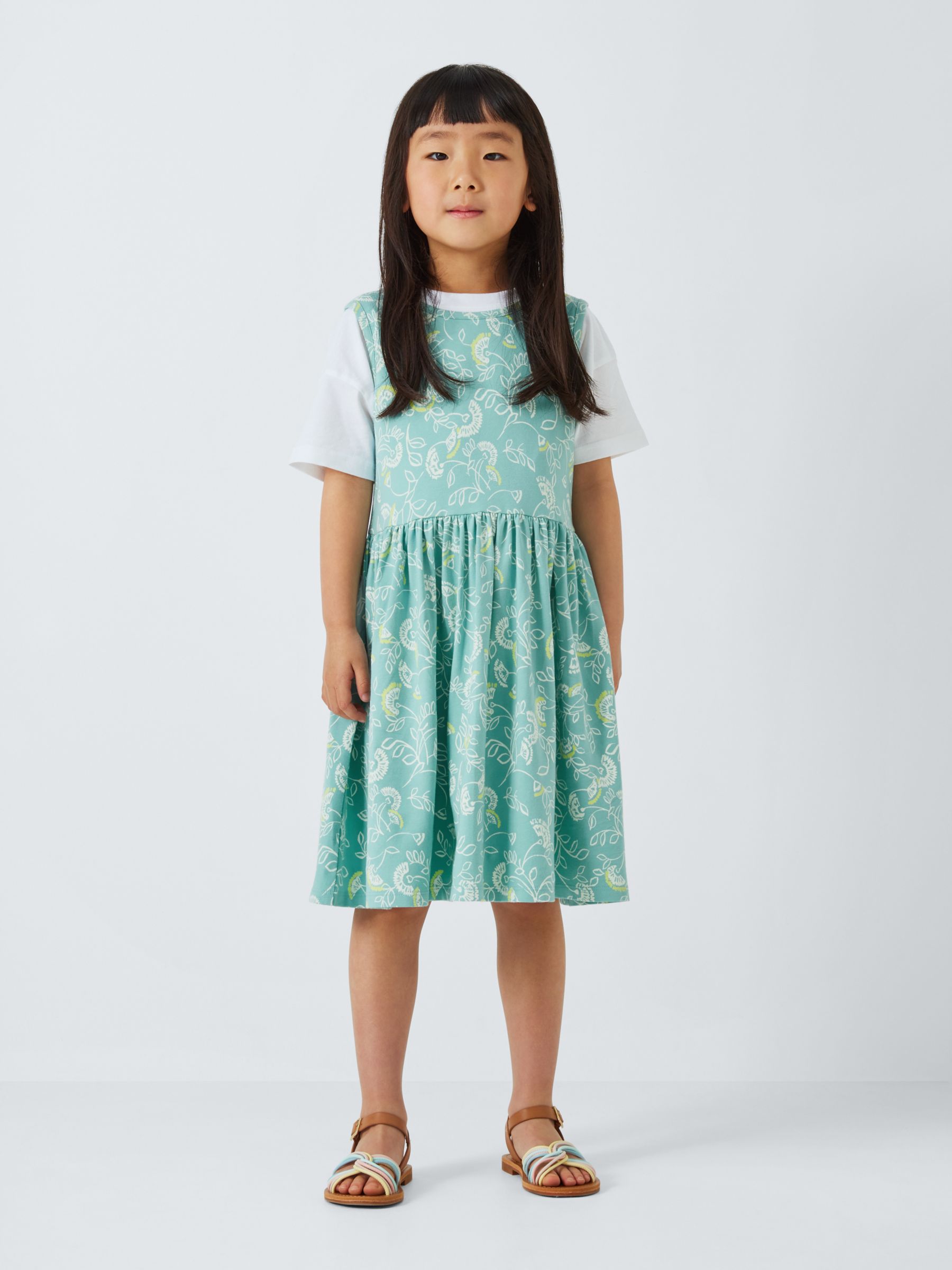 John Lewis Kids' Dandelion Floral Sleeveless Smock Dress, Light Blue, 2 years