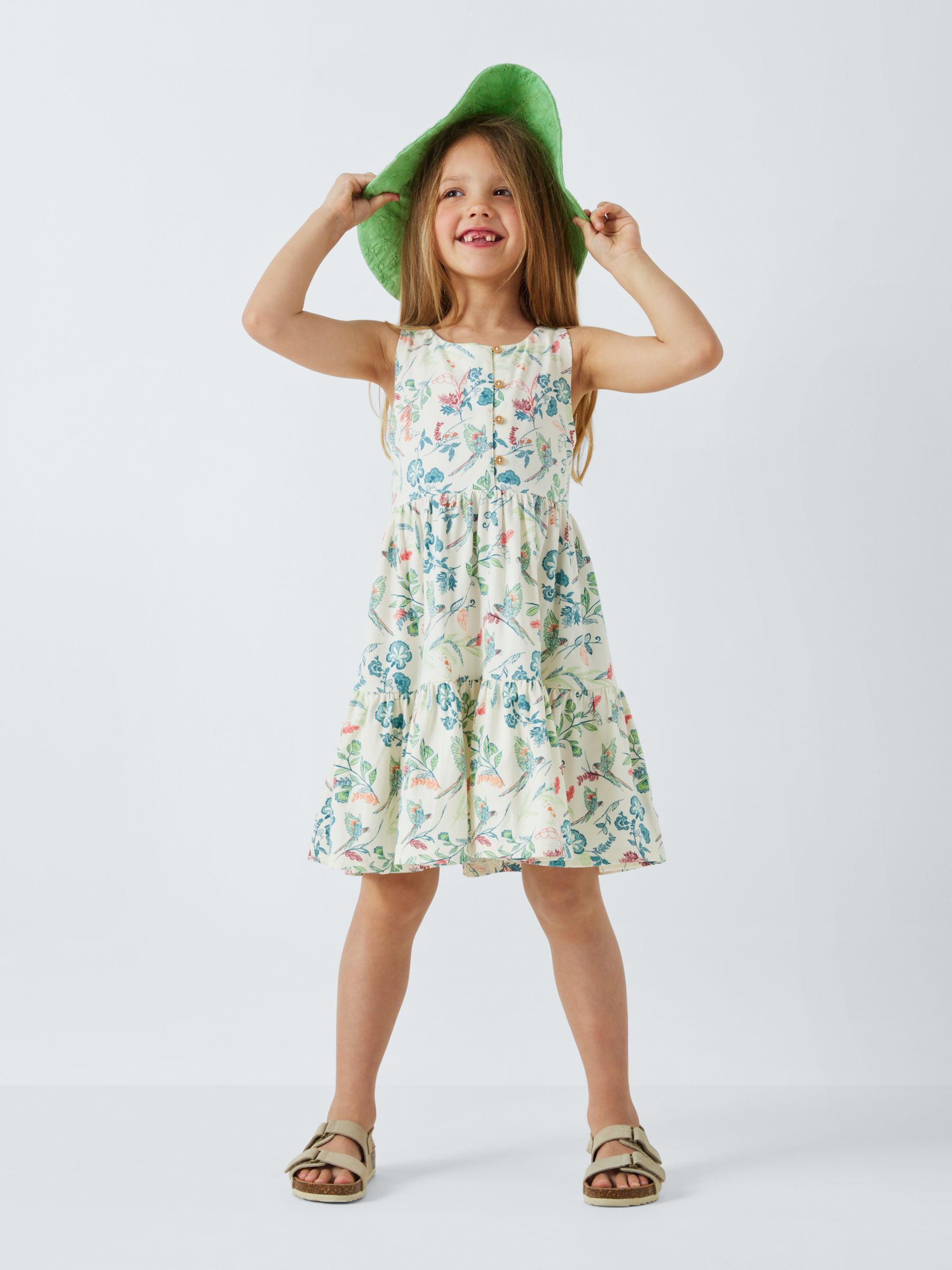 John Lewis Kids' Parrot Tiered Dress, Multi, 7 years
